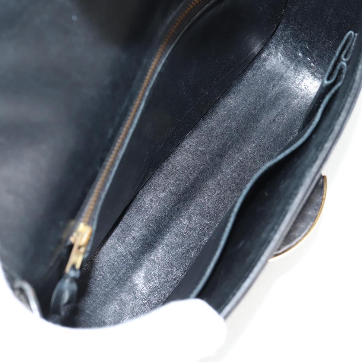 HERMES Martine Vert Shoulder Bag Leather Black Gold Auth 135513SAM