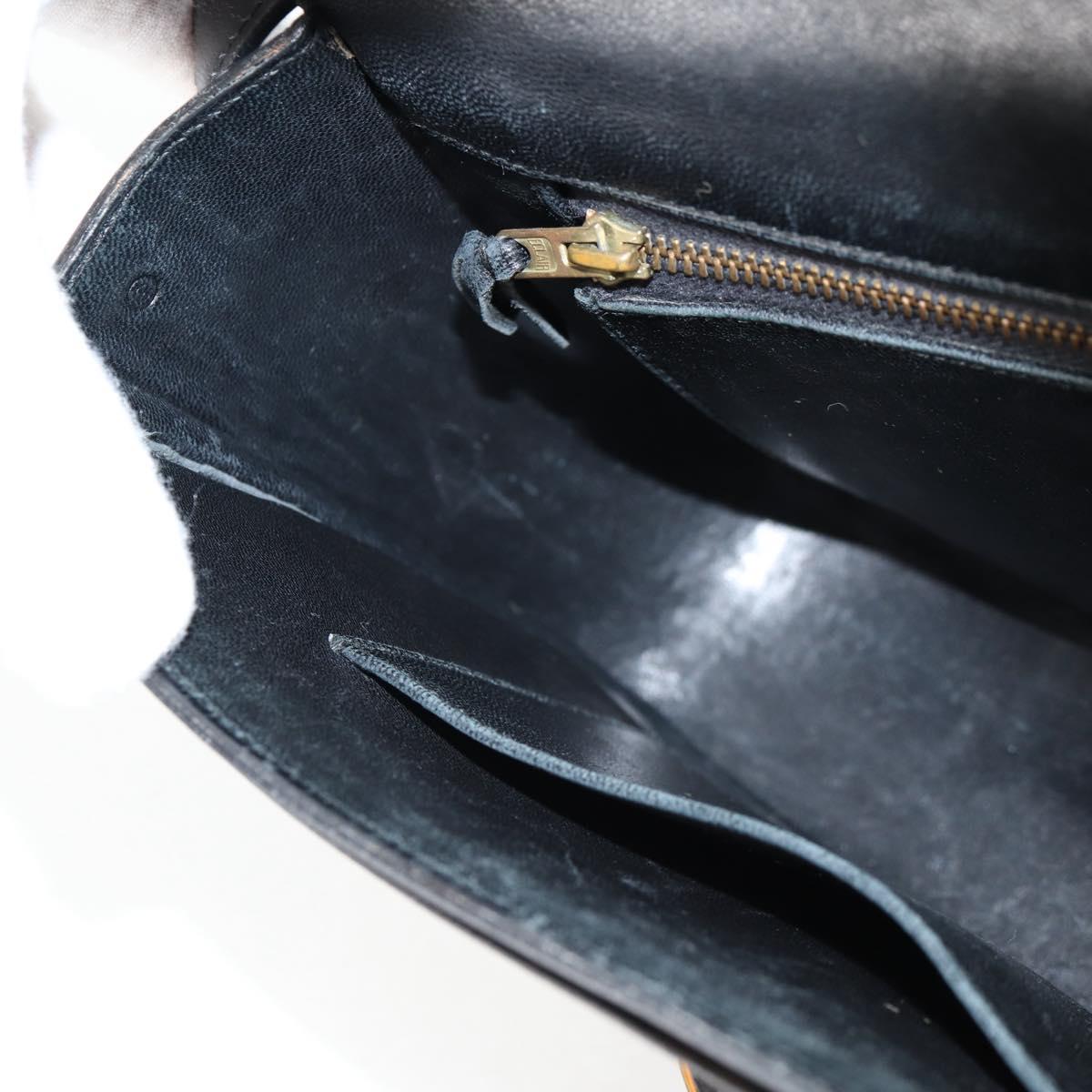 HERMES Martine Vert Shoulder Bag Leather Black Gold Auth 135513SAM