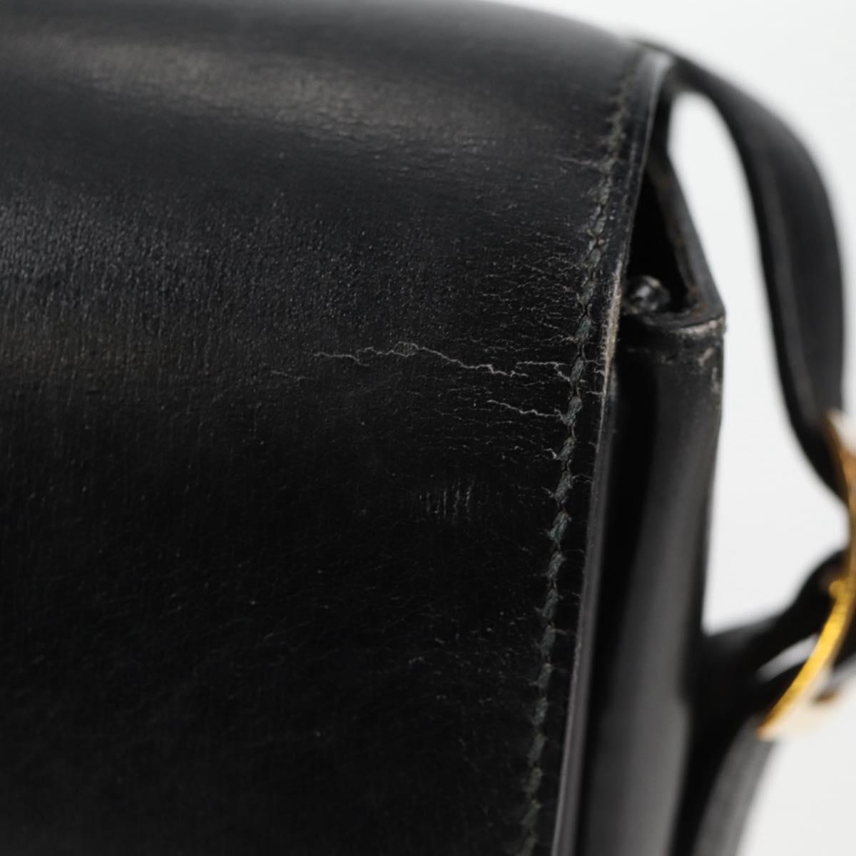 HERMES Martine Vert Shoulder Bag Leather Black Gold Auth 135513SAM