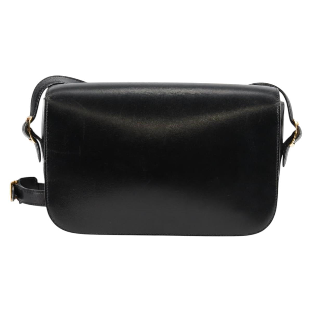 HERMES Martine Vert Shoulder Bag Leather Black Gold Auth 135513SAM