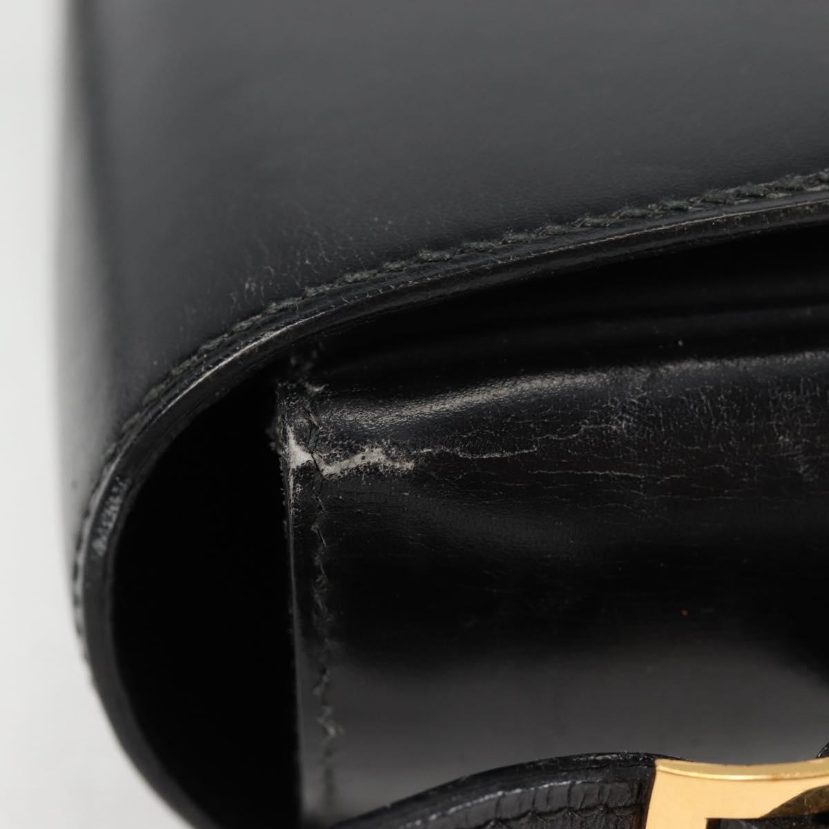 HERMES Martine Vert Shoulder Bag Leather Black Gold Auth 135513SAM
