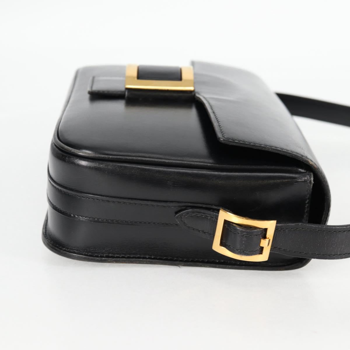 HERMES Martine Vert Shoulder Bag Leather Black Gold Auth 135513SAM