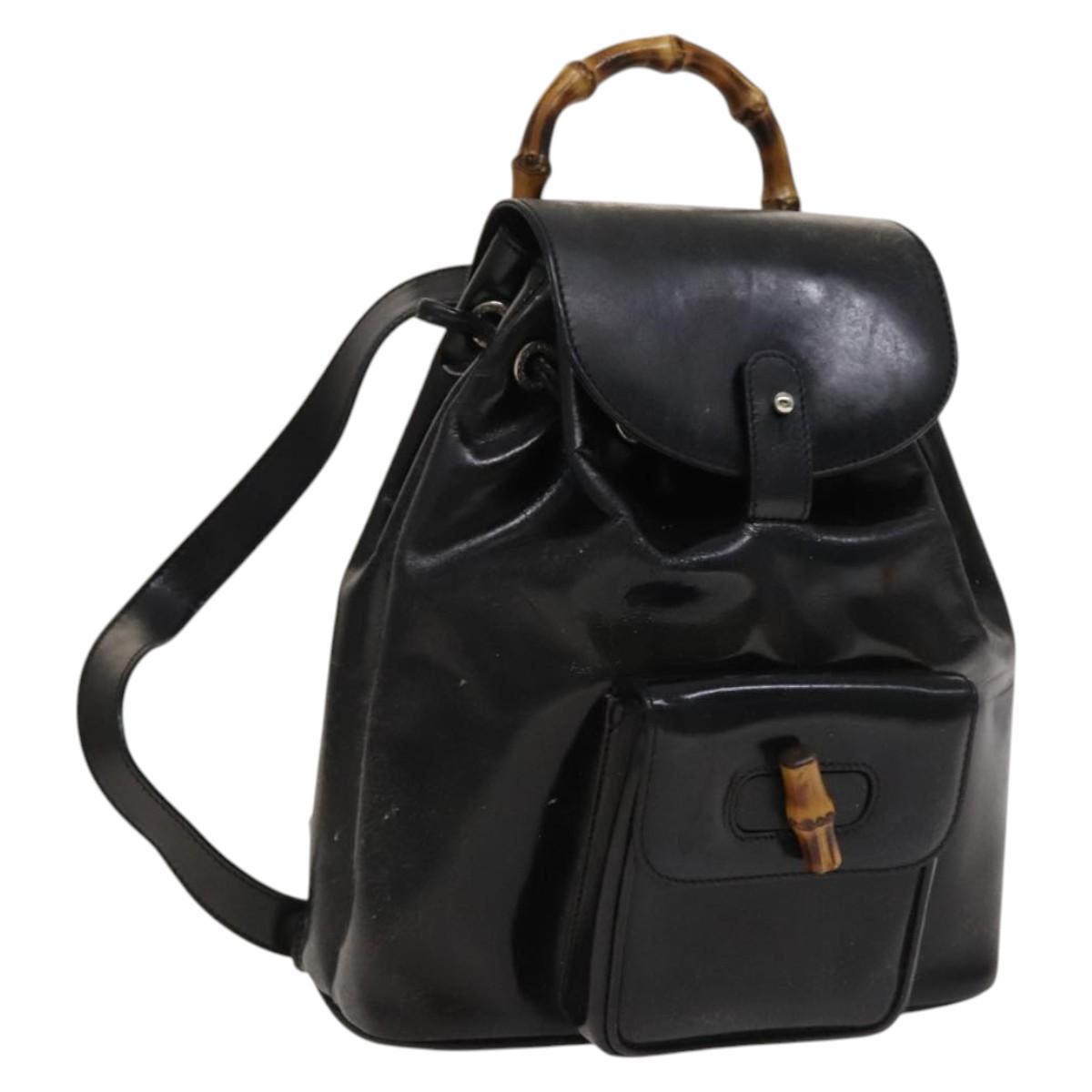 GUCCI Bamboo Backpack Enamel Black Silver 003 2034 0030 Auth 135553