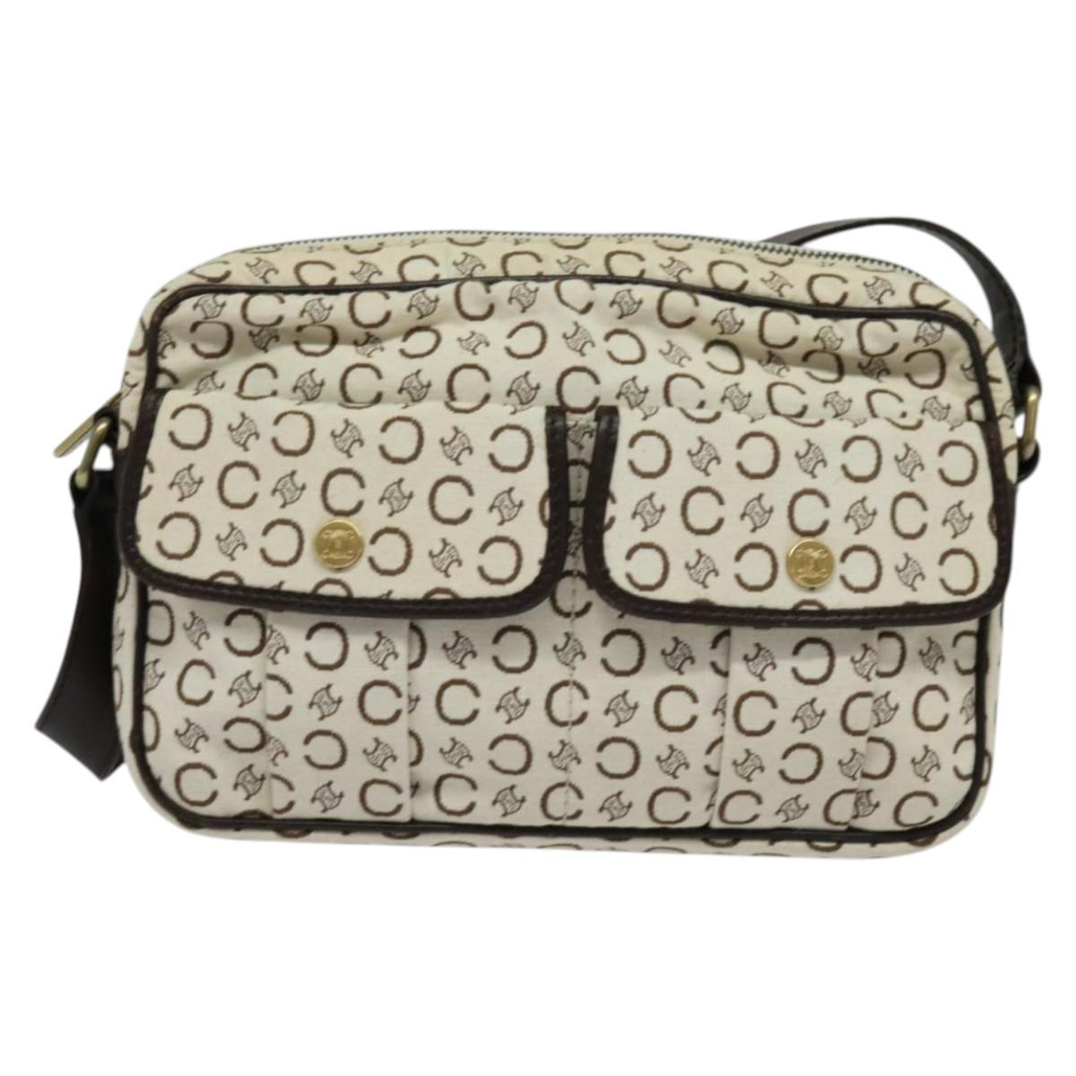 CELINE C Macadam Canvas Shoulder Bag White Auth 135554