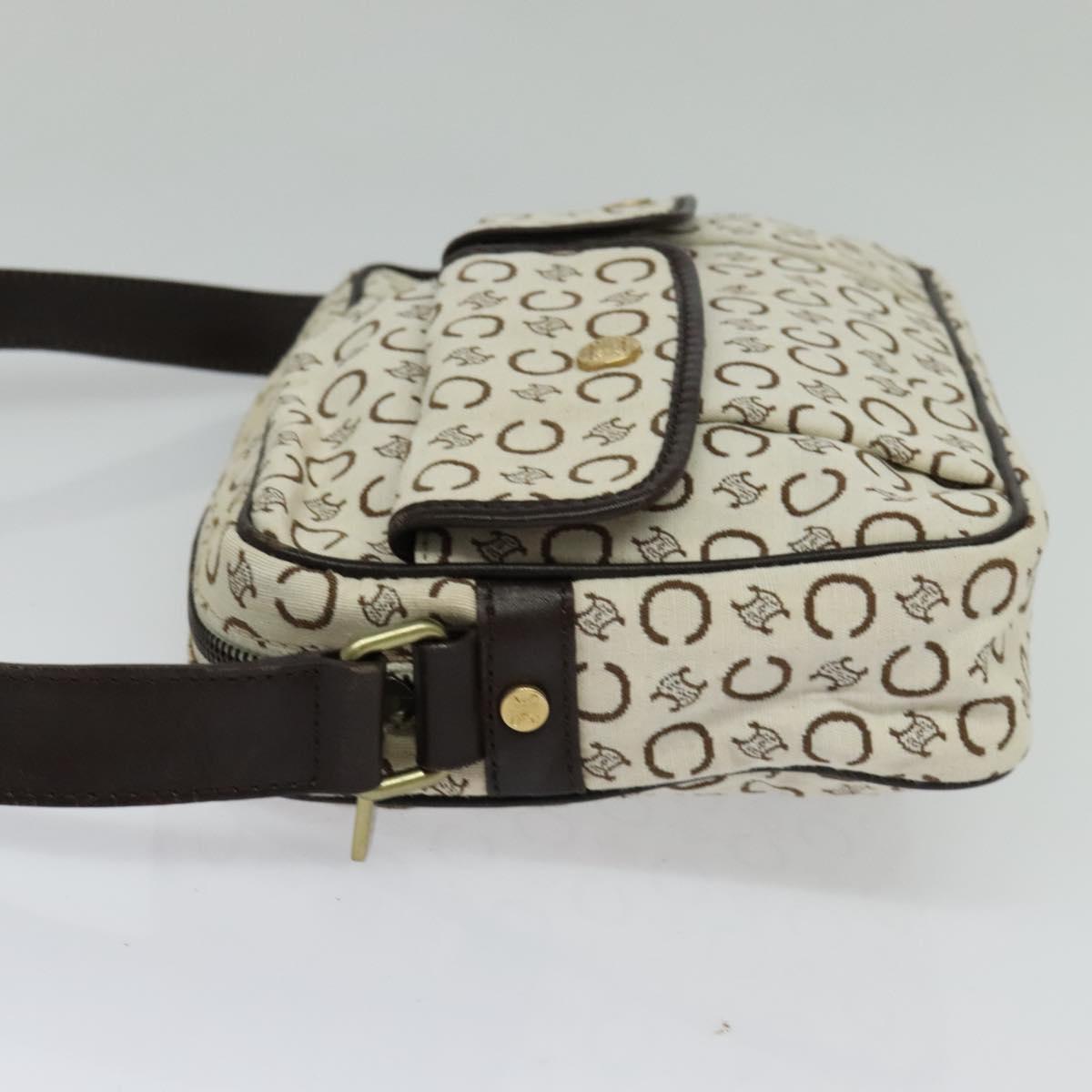 CELINE C Macadam Canvas Shoulder Bag White Auth 135554