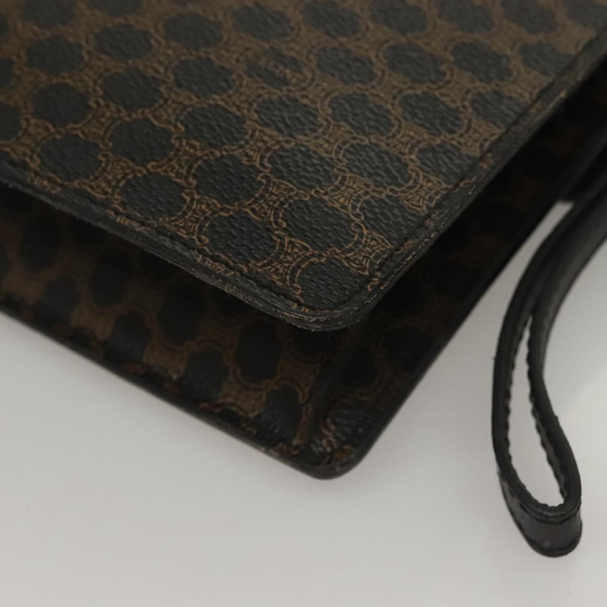 CELINE Macadam Canvas Clutch Bag PVC Leather Black Gold Auth 135556