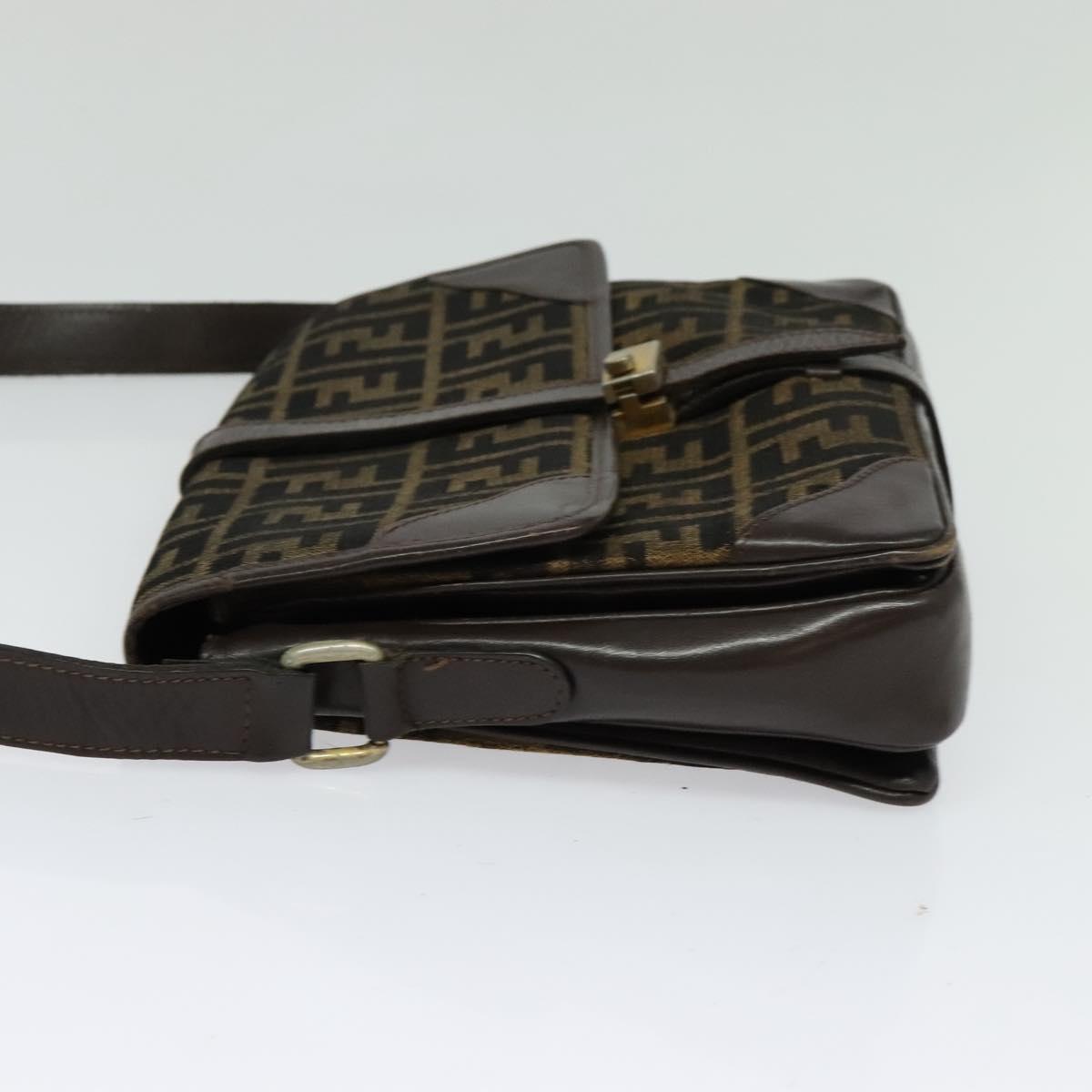 FENDI Zucca Canvas Shoulder Bag Black Brown Auth 135567