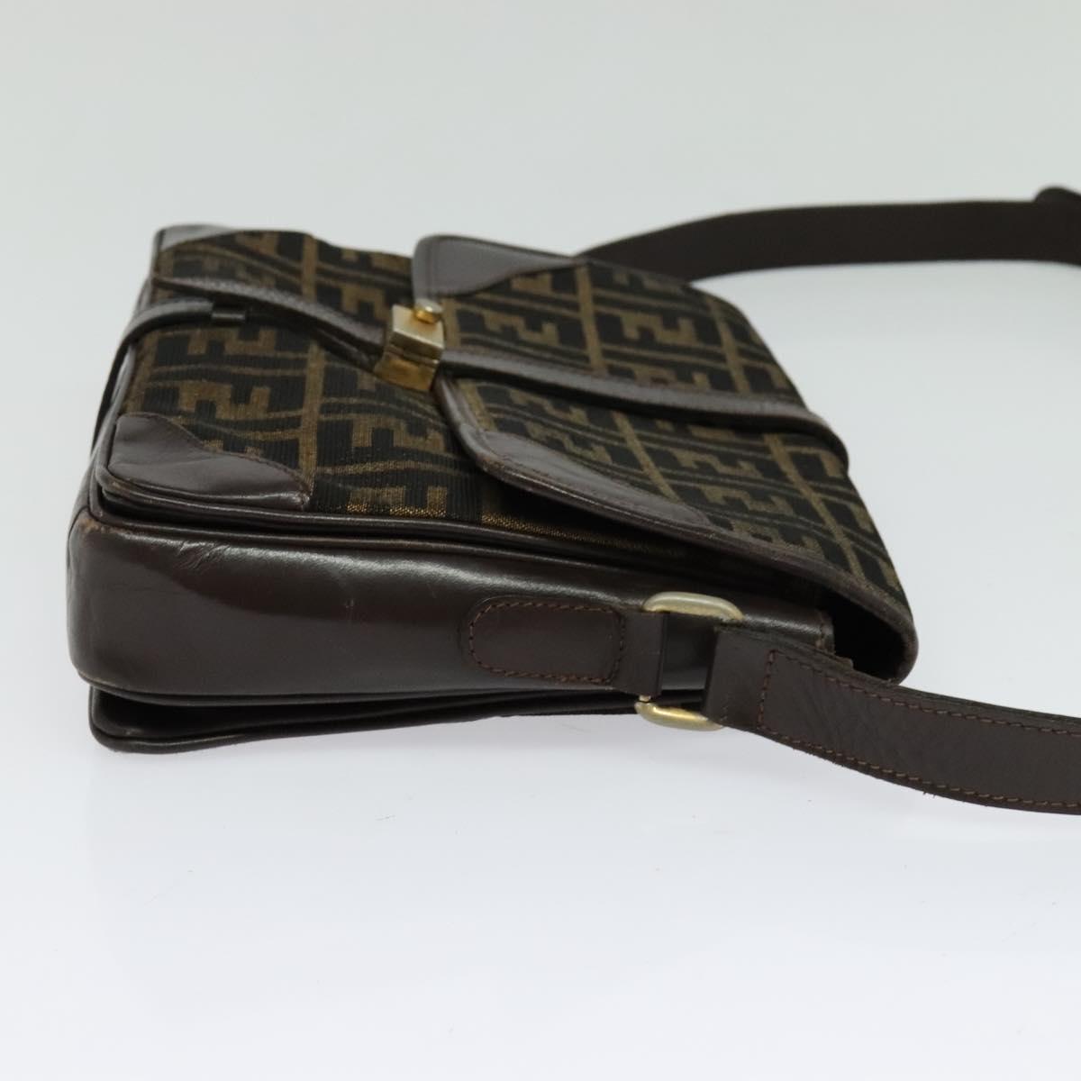 FENDI Zucca Canvas Shoulder Bag Black Brown Auth 135567