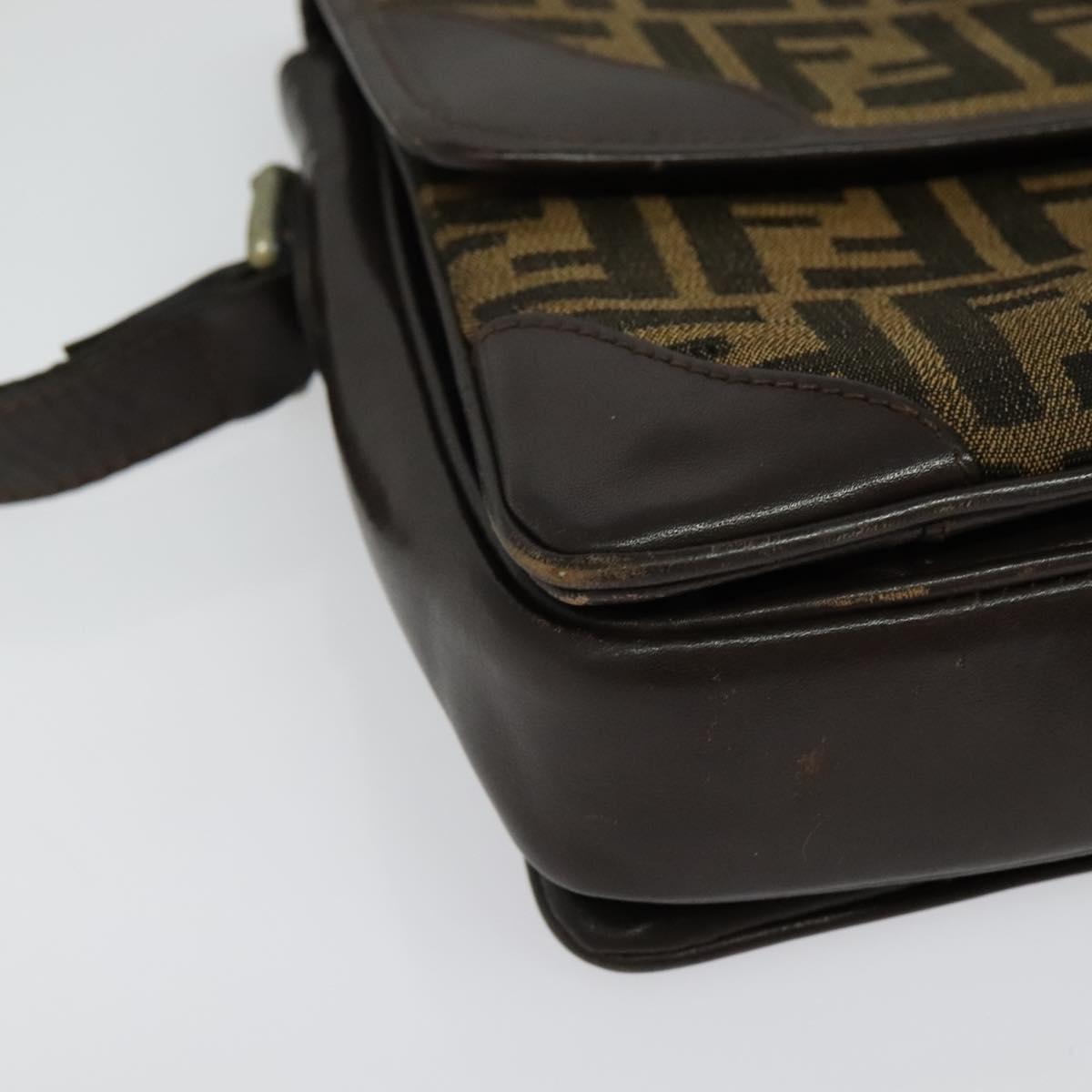 FENDI Zucca Canvas Shoulder Bag Black Brown Auth 135567