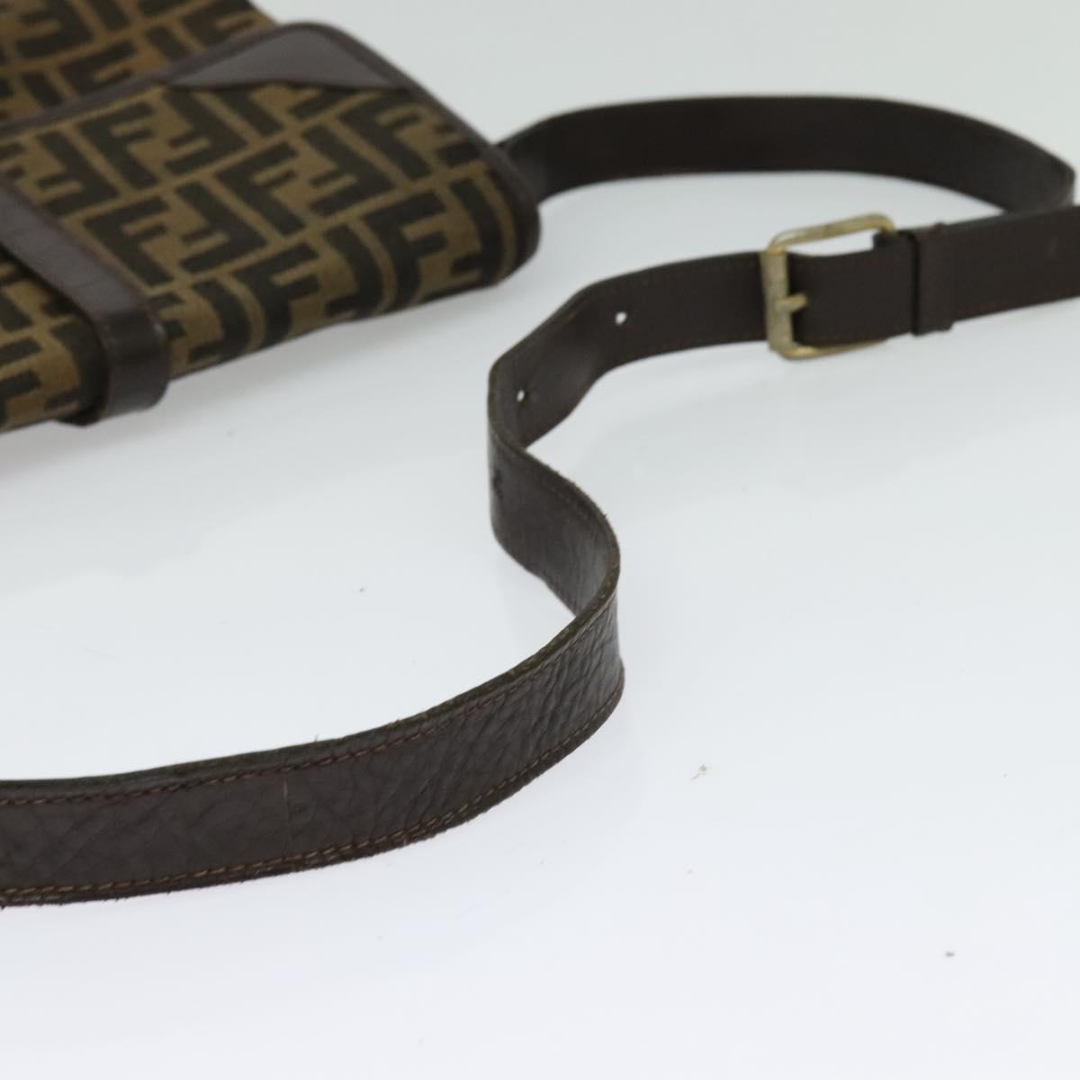FENDI Zucca Canvas Shoulder Bag Black Brown Auth 135567