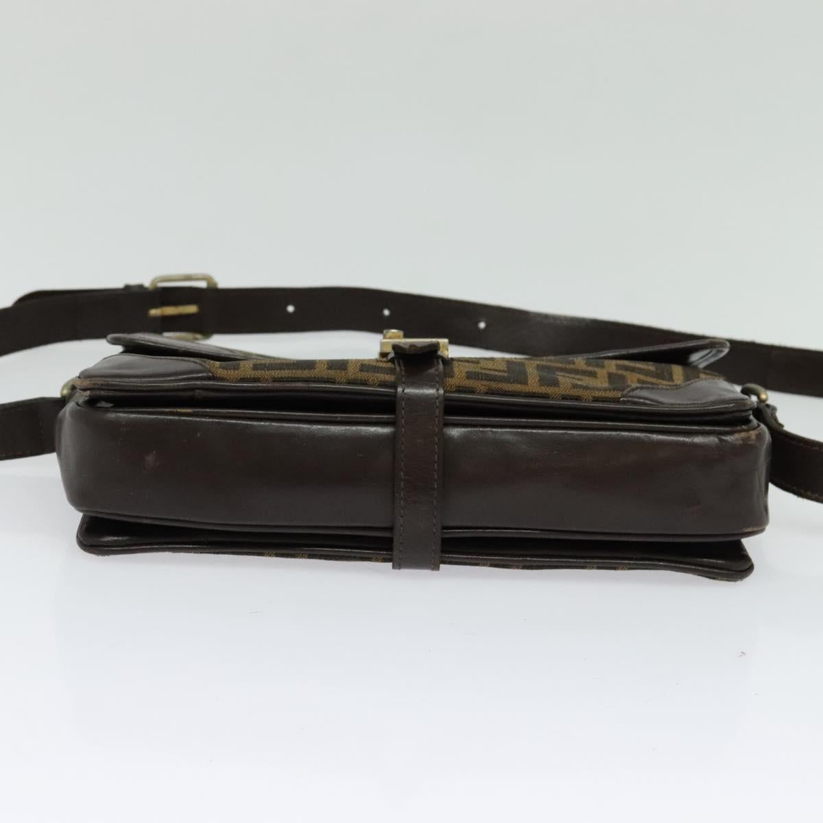 FENDI Zucca Canvas Shoulder Bag Black Brown Auth 135567