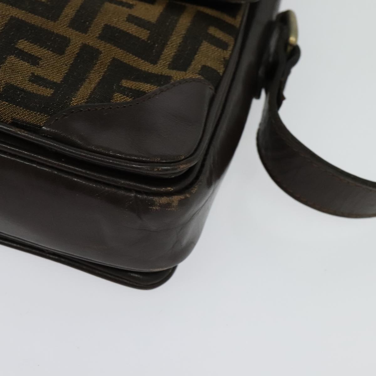 FENDI Zucca Canvas Shoulder Bag Black Brown Auth 135567