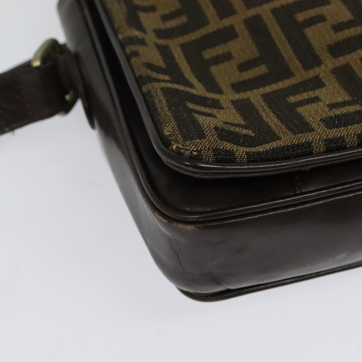 FENDI Zucca Canvas Shoulder Bag Black Brown Auth 135567