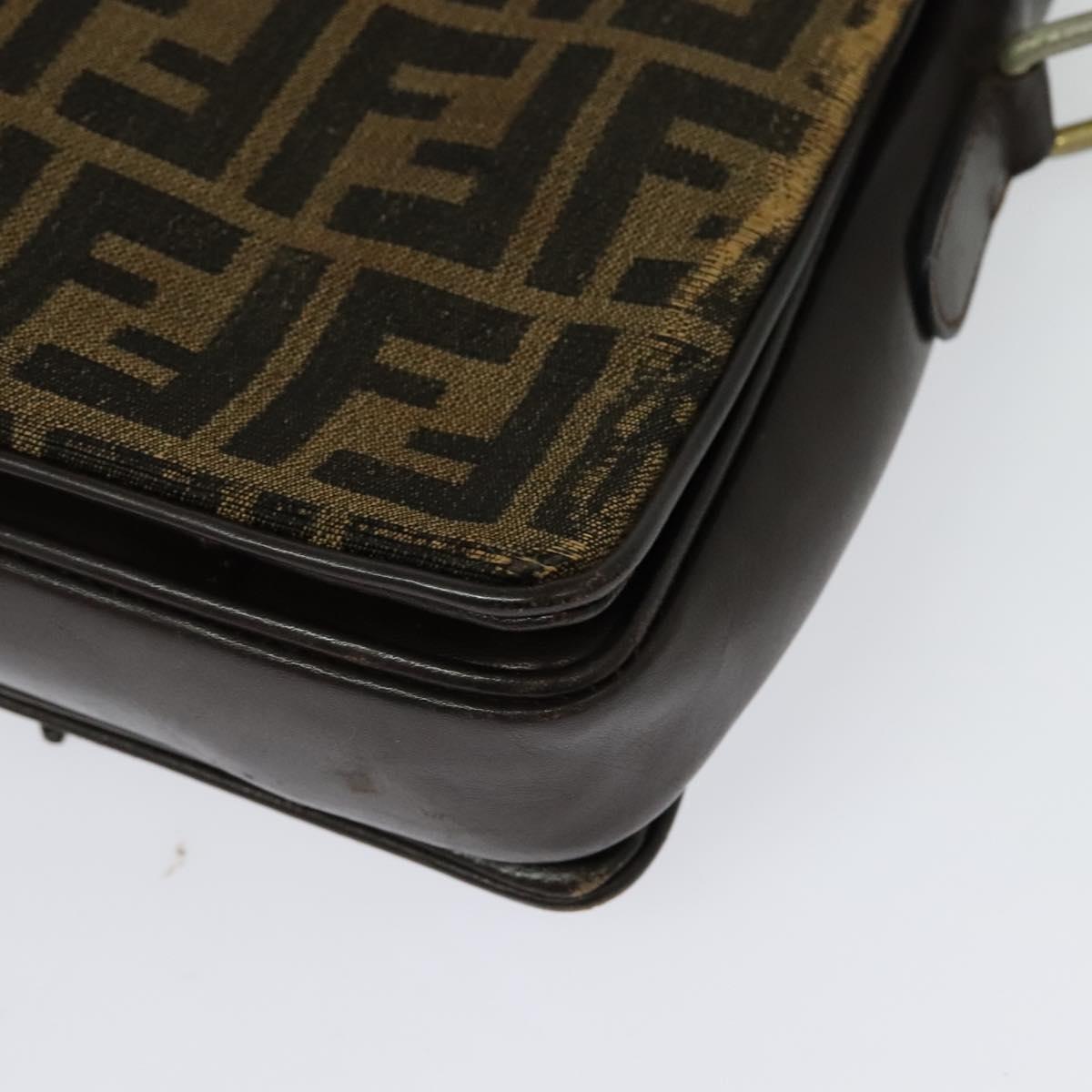 FENDI Zucca Canvas Shoulder Bag Black Brown Auth 135567