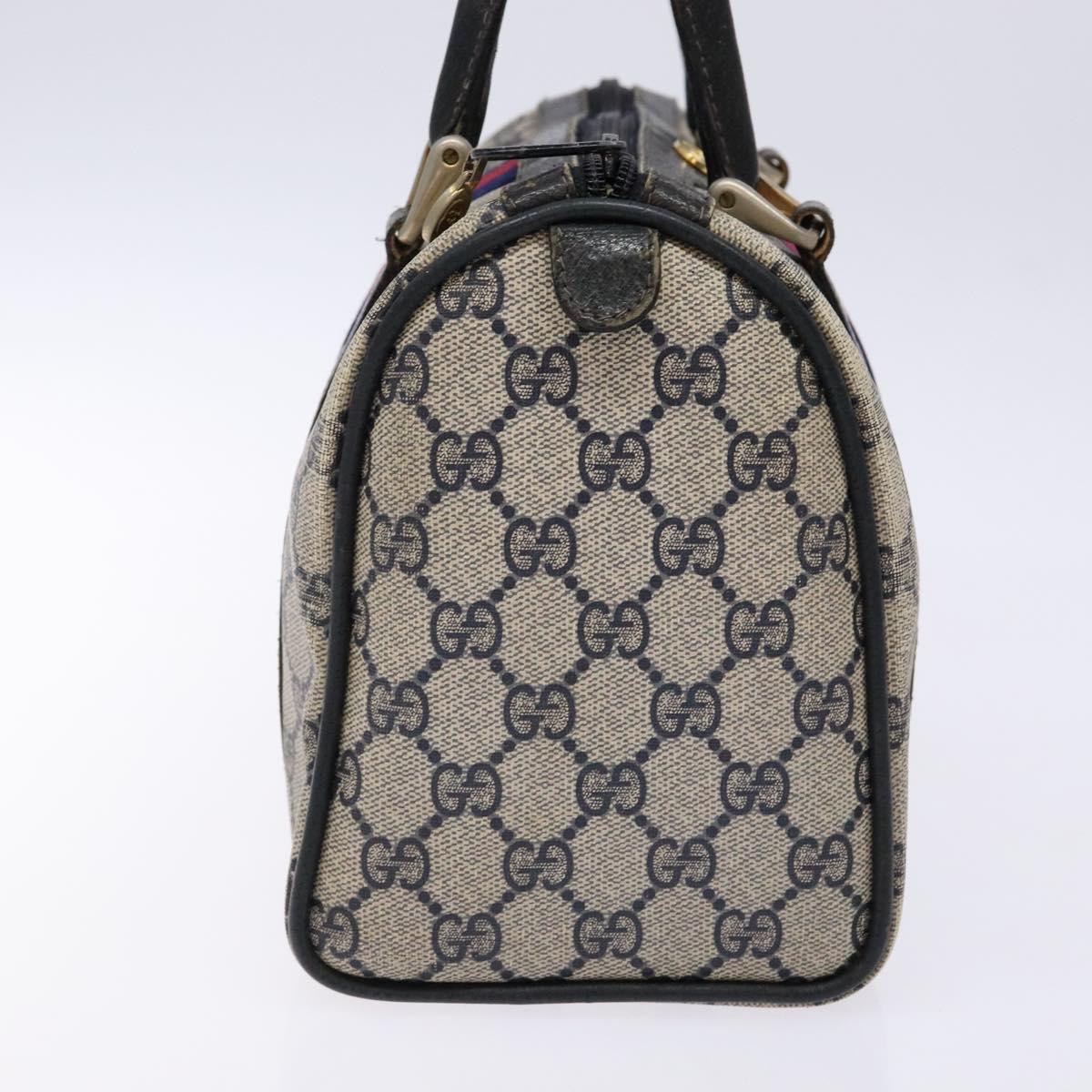 GUCCI GG Supreme Sherry Line Hand Bag PVC Navy Gold Red Auth 135604