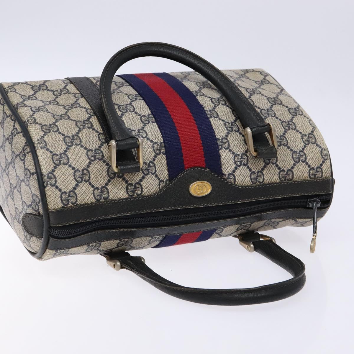 GUCCI GG Supreme Sherry Line Hand Bag PVC Navy Gold Red Auth 135604