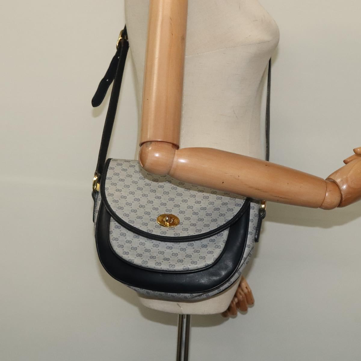 GUCCI Micro GG Supreme Shoulder Bag PVC Navy Gold Auth 135606