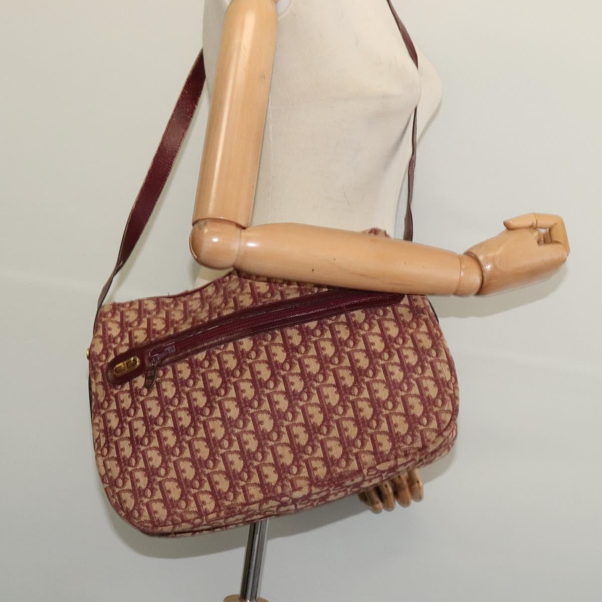 Christian Dior Trotter Canvas Shoulder Bag Red Gold Auth 135614