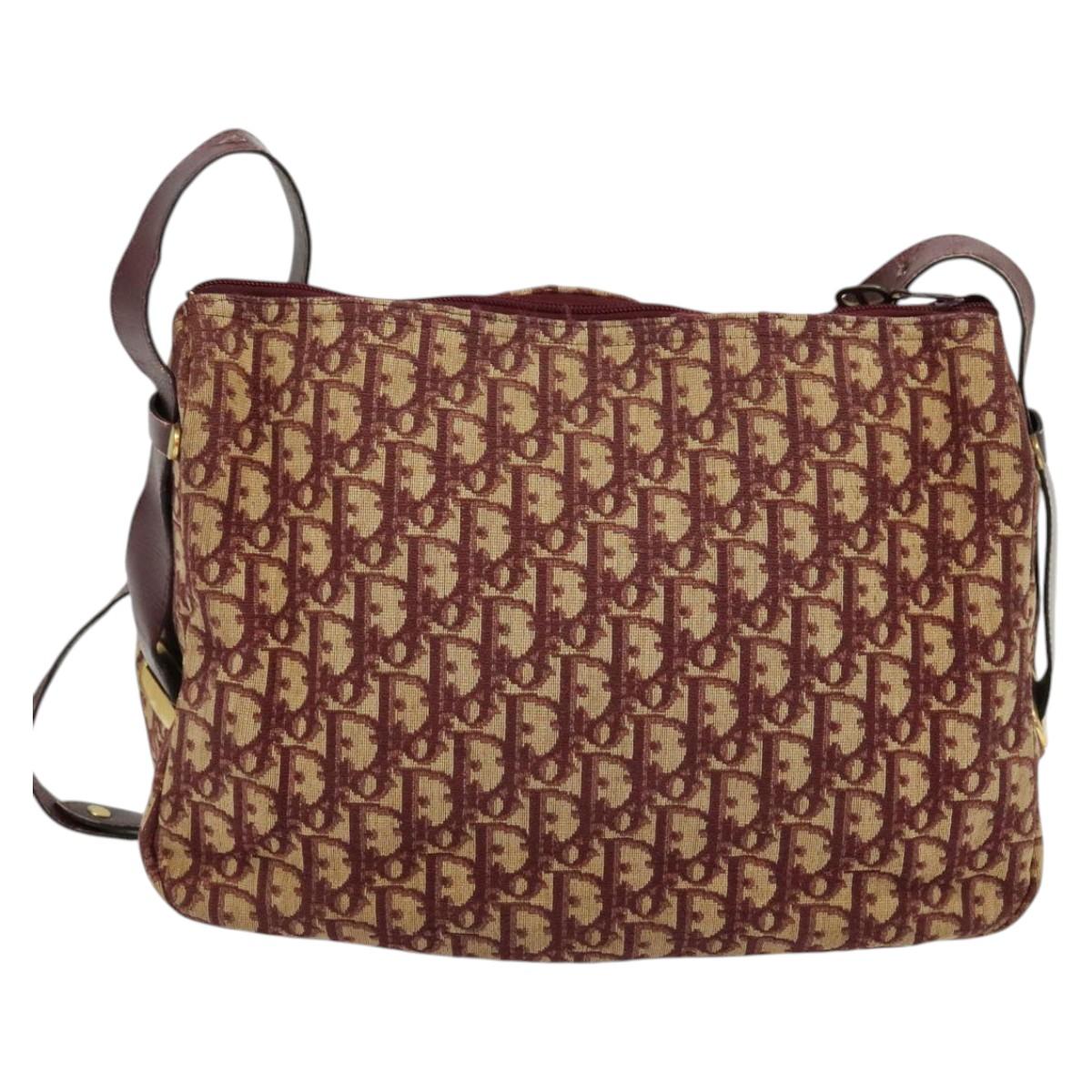 Christian Dior Trotter Canvas Shoulder Bag Red Gold Auth 135614