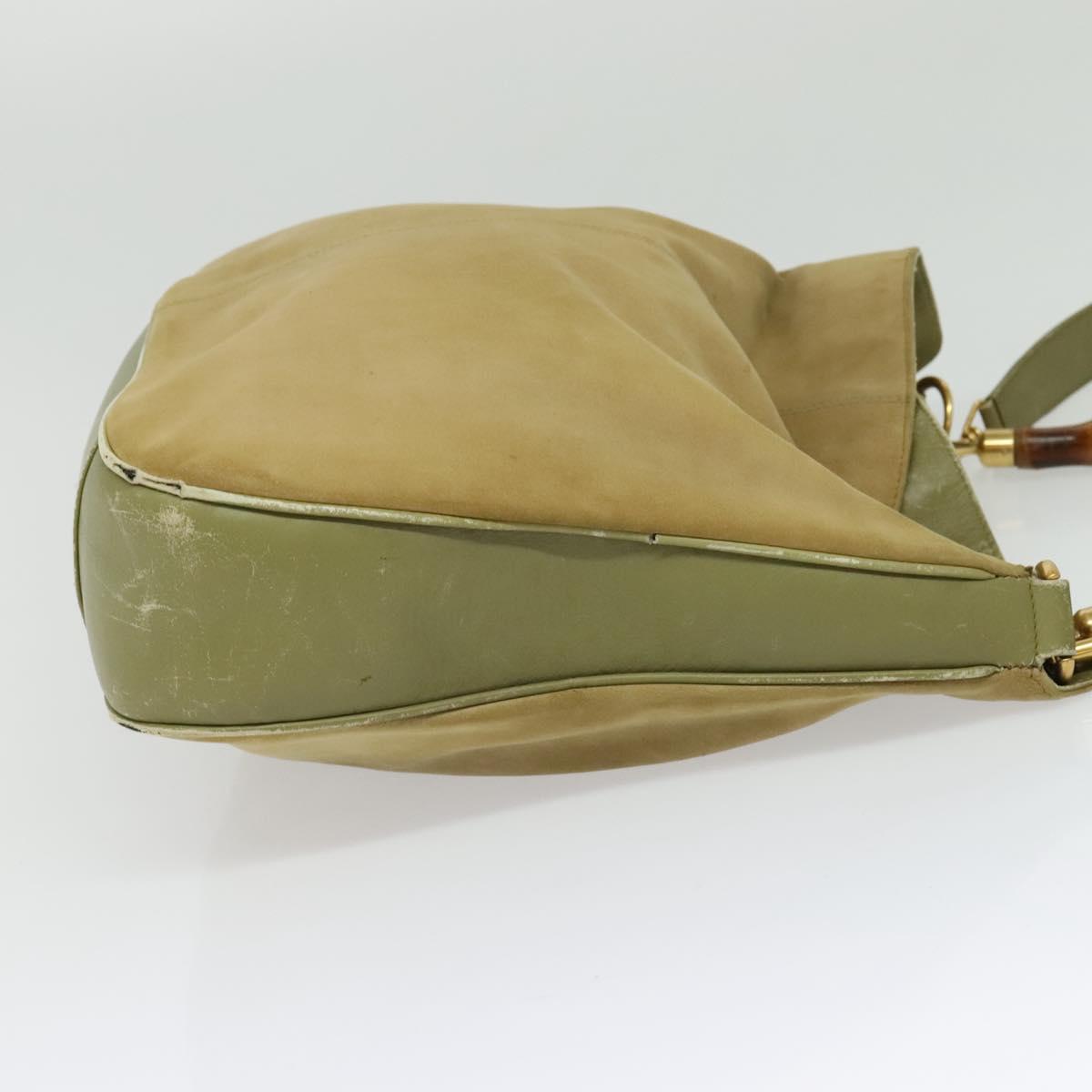GUCCI Bamboo 2Way Shoulder Bag Suede Beige Gold 001 58 1577 Auth 135624