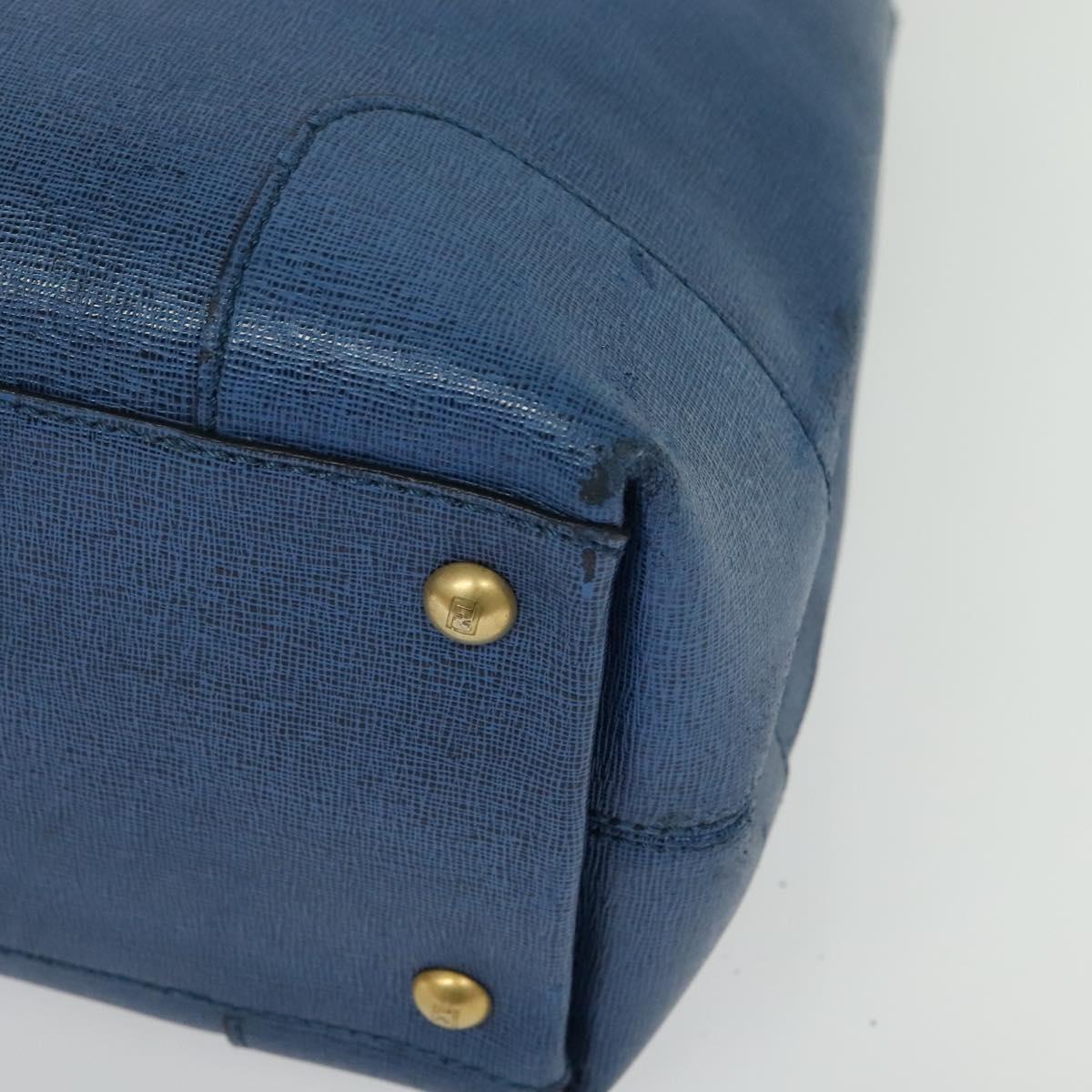 FENDI Tote Bag Leather Blue Gold Auth 135627