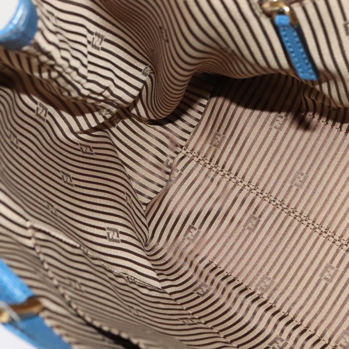 FENDI Tote Bag Leather Blue Gold Auth 135627
