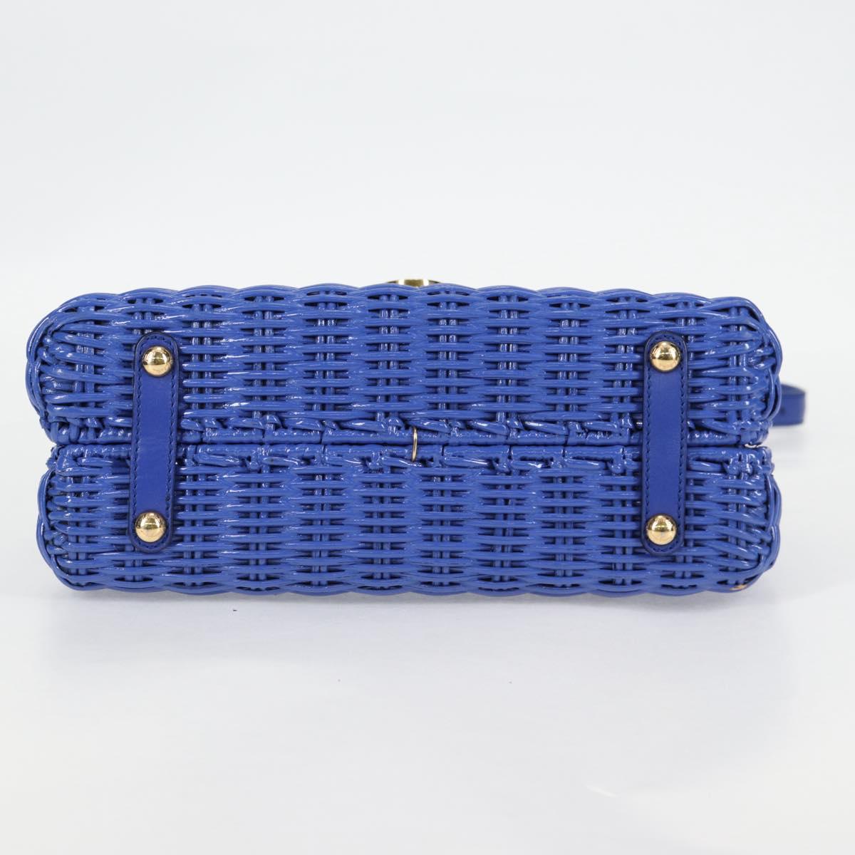 Salvatore Ferragamo Gancini Hand Bag Wicker 2way Blue Gold Auth 135631V