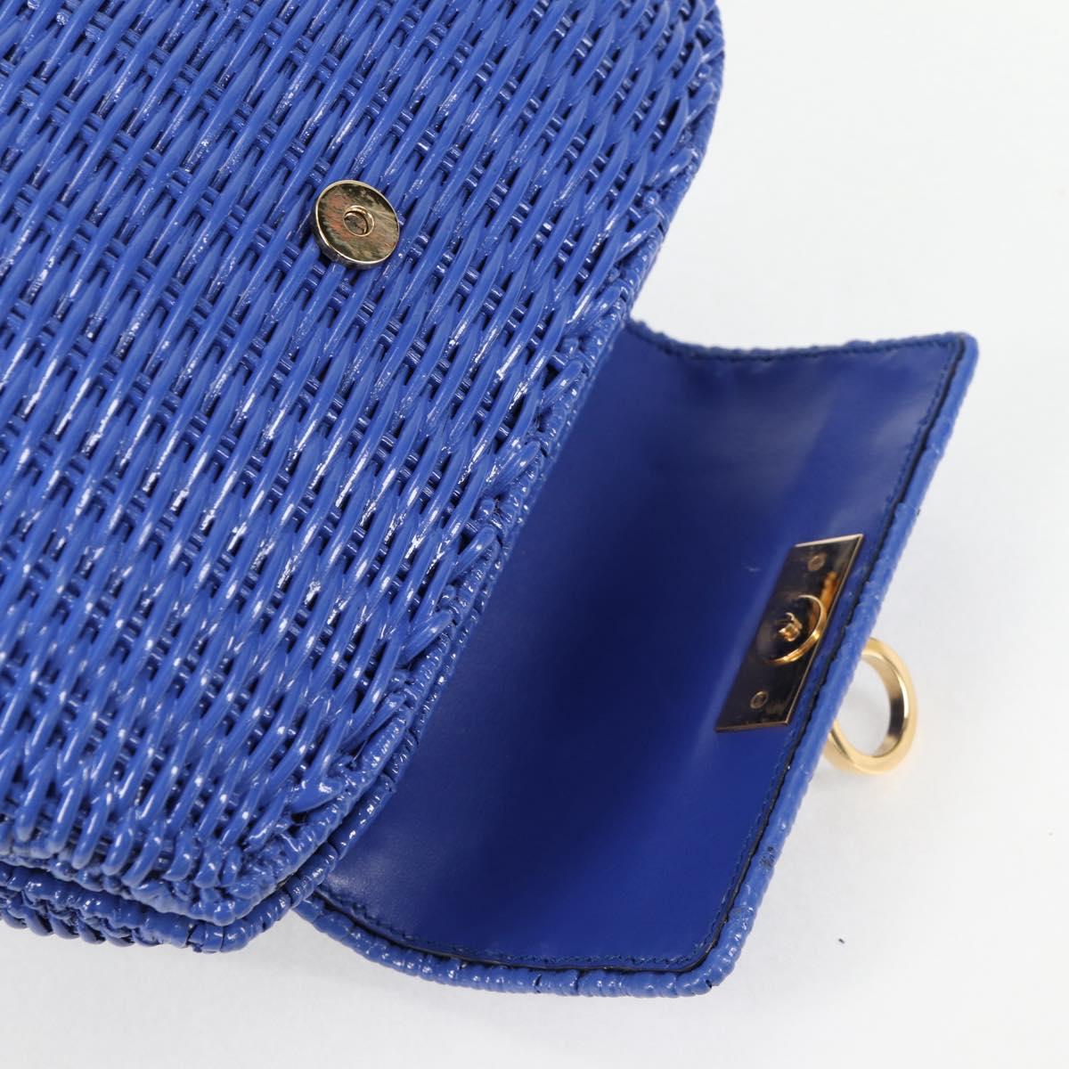 Salvatore Ferragamo Gancini Hand Bag Wicker 2way Blue Gold Auth 135631V