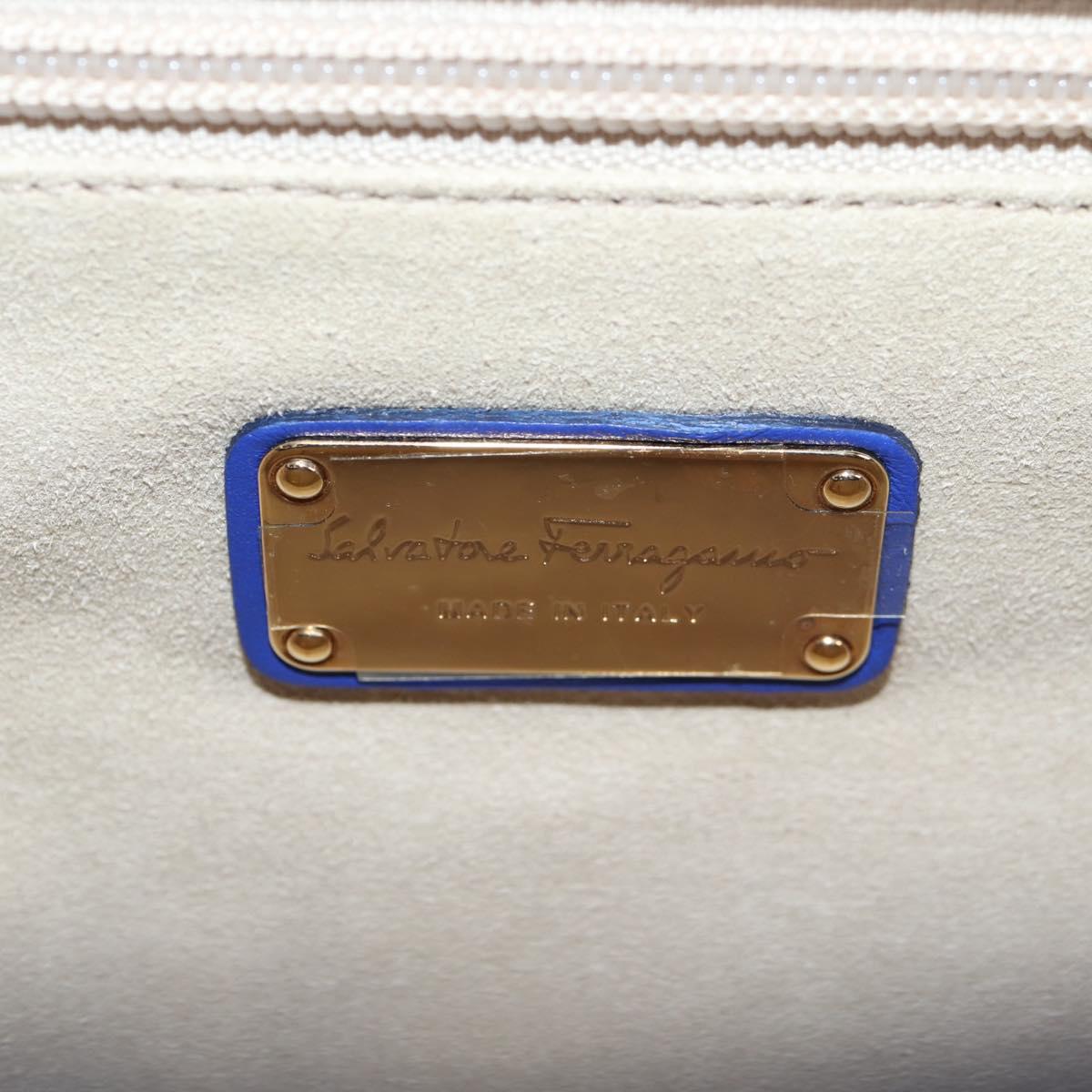 Salvatore Ferragamo Gancini Hand Bag Wicker 2way Blue Gold Auth 135631SAV