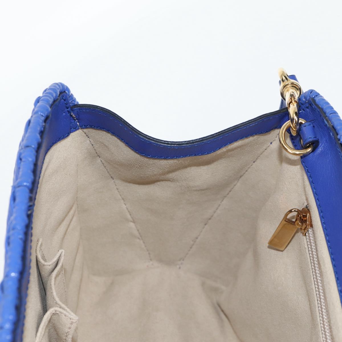 Salvatore Ferragamo Gancini Hand Bag Wicker 2way Blue Gold Auth 135631V