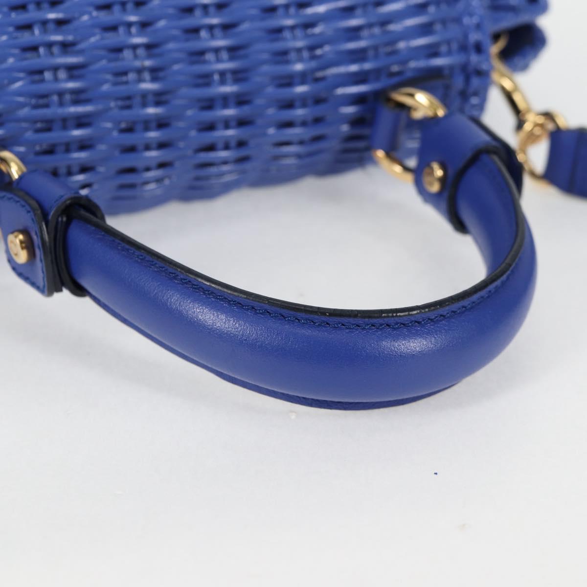 Salvatore Ferragamo Gancini Hand Bag Wicker 2way Blue Gold Auth 135631V