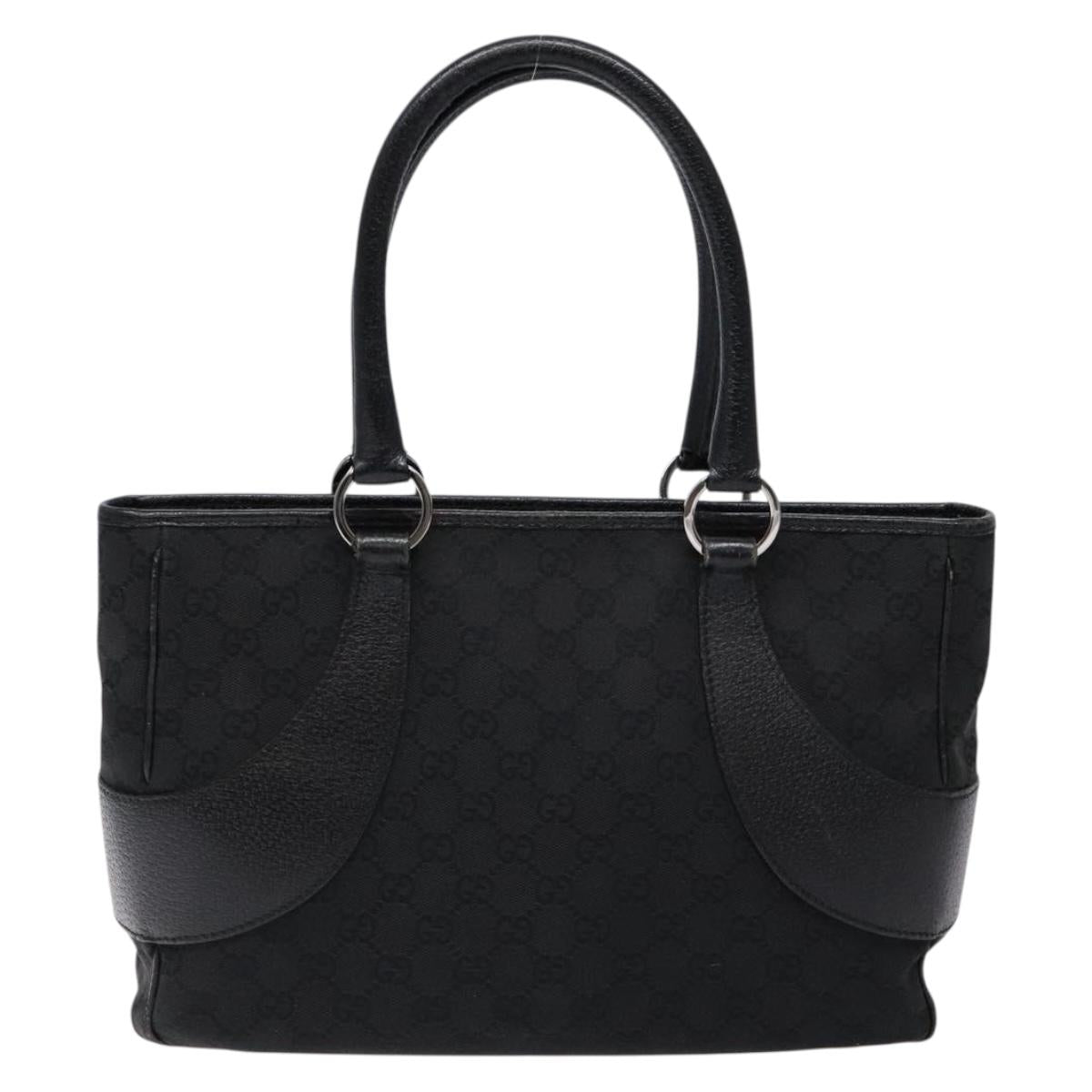 GUCCI GG Canvas Hand Bag Black Silver 113011 Auth 135642
