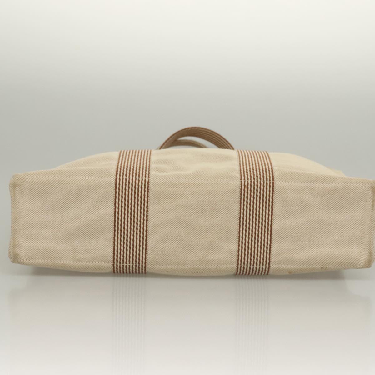 HERMES New Fourre ToutMM Hand Bag Canvas Beige Silver Auth 135646
