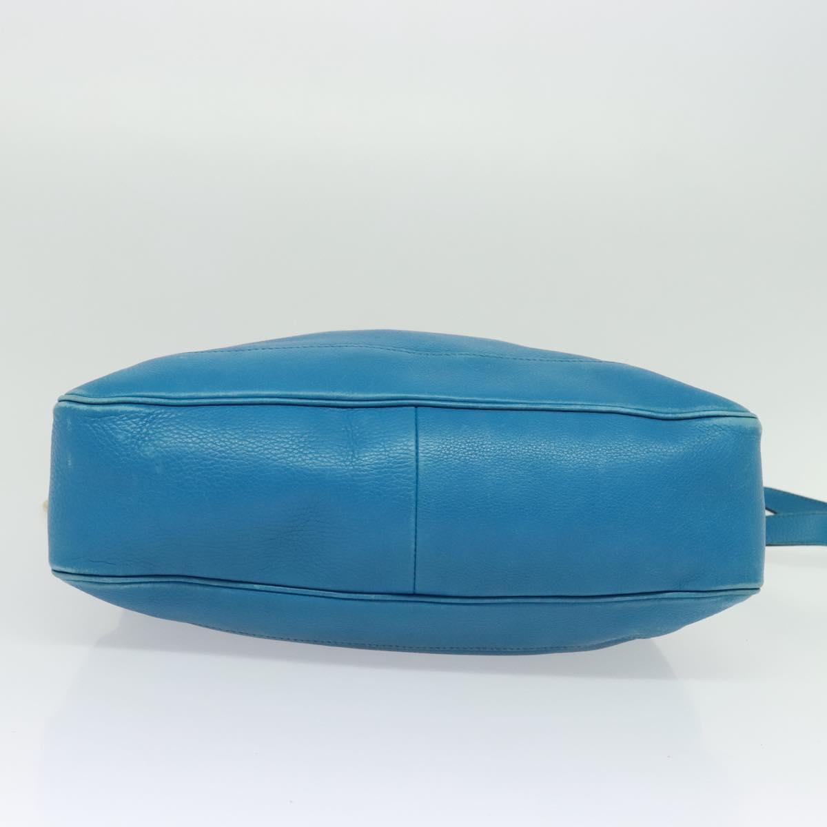 GUCCI Bamboo Hand Bag Leather 2way Blue Gold 282315 Auth 135658
