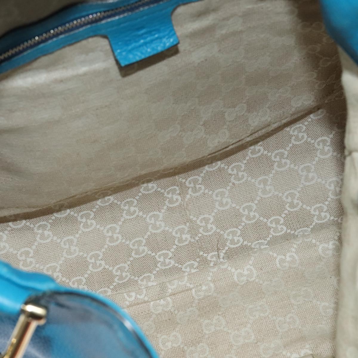 GUCCI Bamboo Hand Bag Leather 2way Blue Gold 282315 Auth 135658