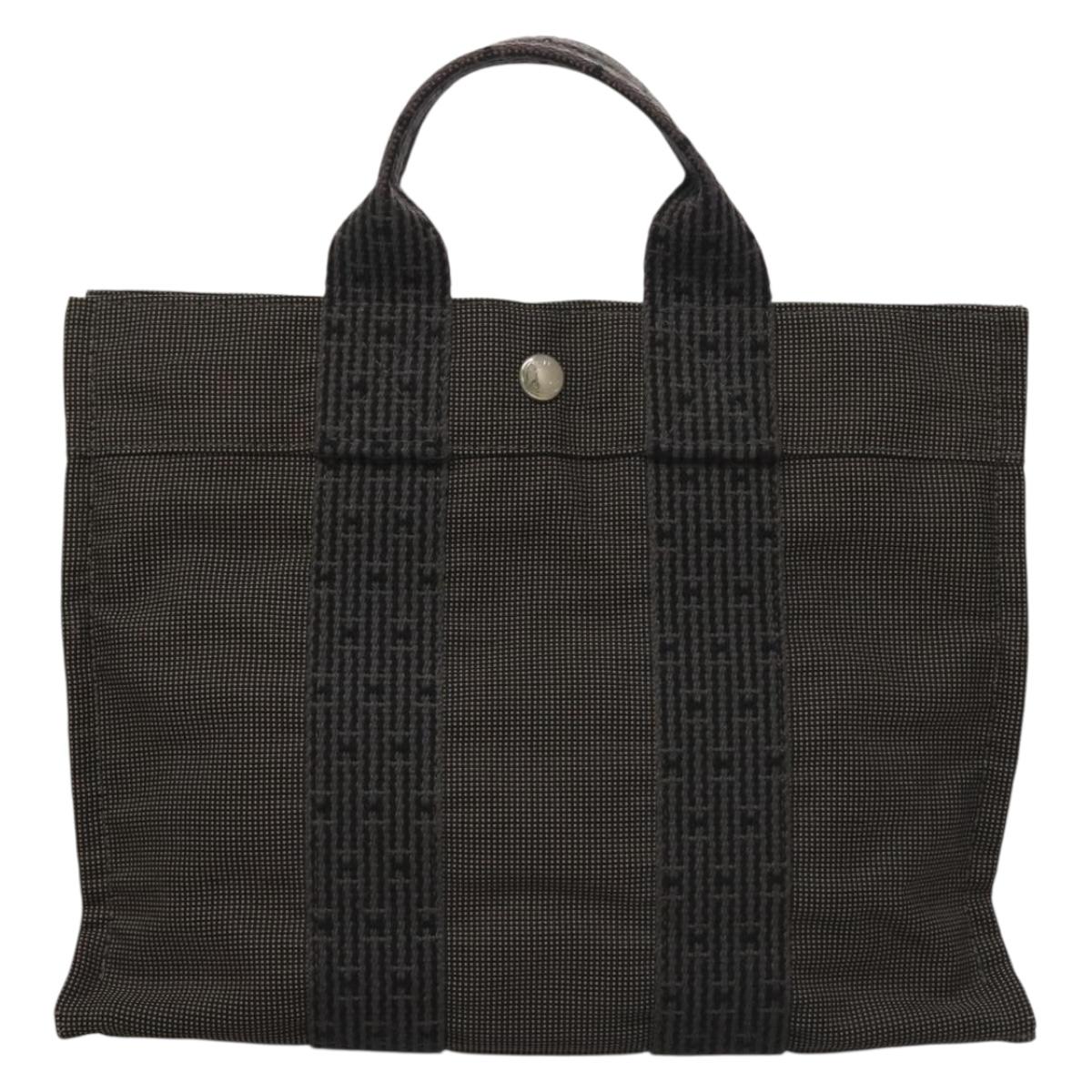 HERMES Her Line Hand Bag Canvas Gray Auth 135663