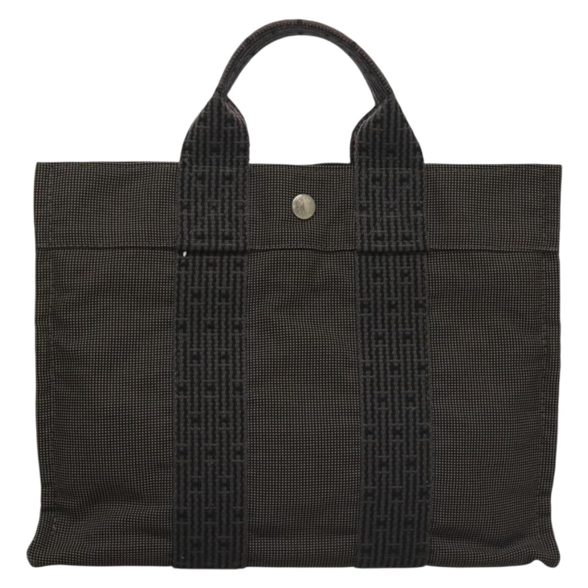 HERMES Her Line Hand Bag Canvas Gray Auth 135663