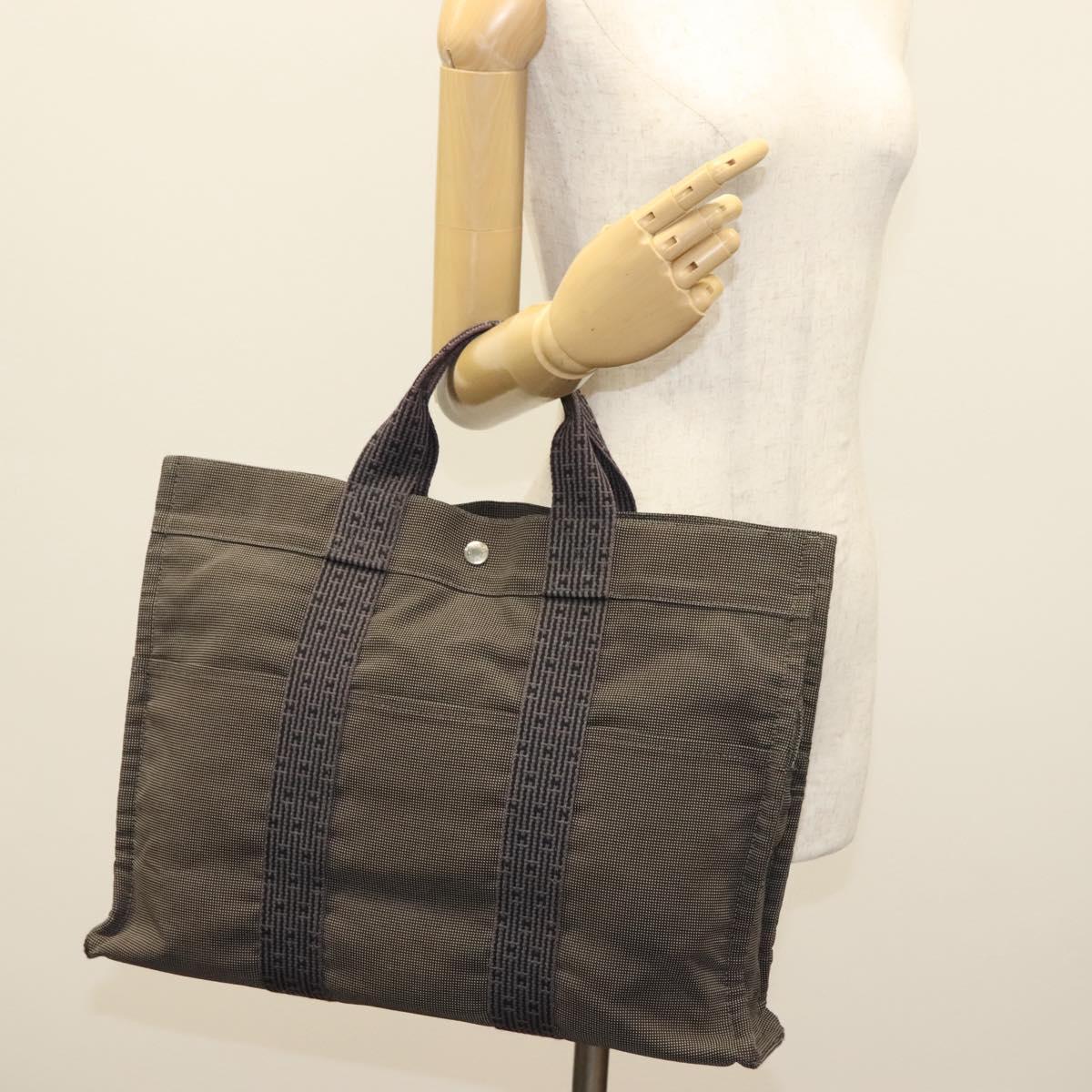 HERMES Her Line MM Hand Bag Canvas Gray Auth 135664
