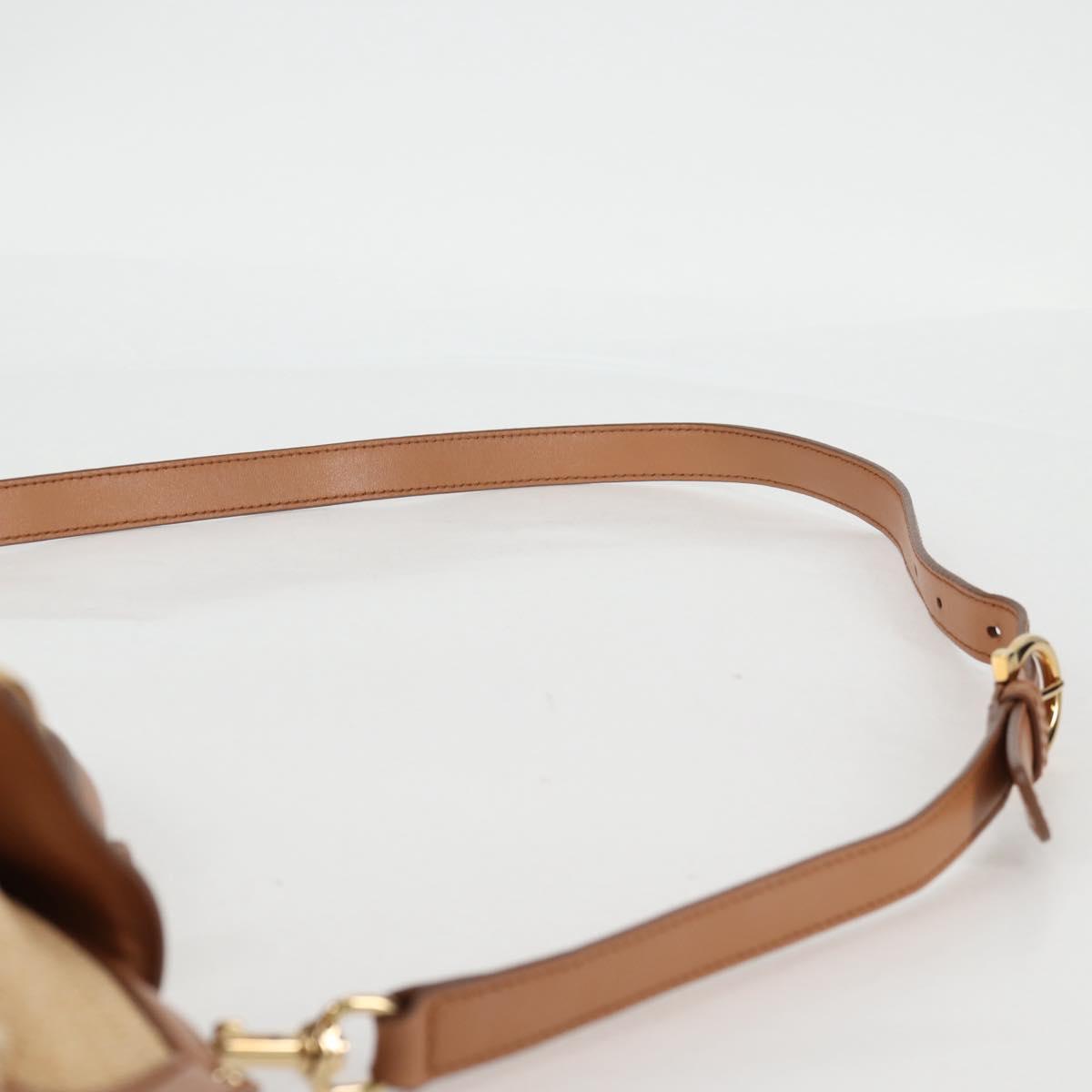 Salvatore Ferragamo Gancini Hand Bag Raffia Leather 2way Beige Gold Auth 135666M
