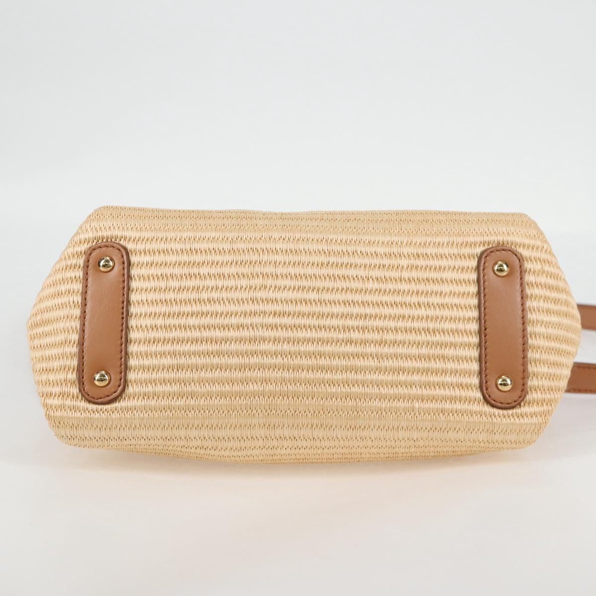 Salvatore Ferragamo Gancini Hand Bag Raffia Leather 2way Beige Gold Auth 135666M