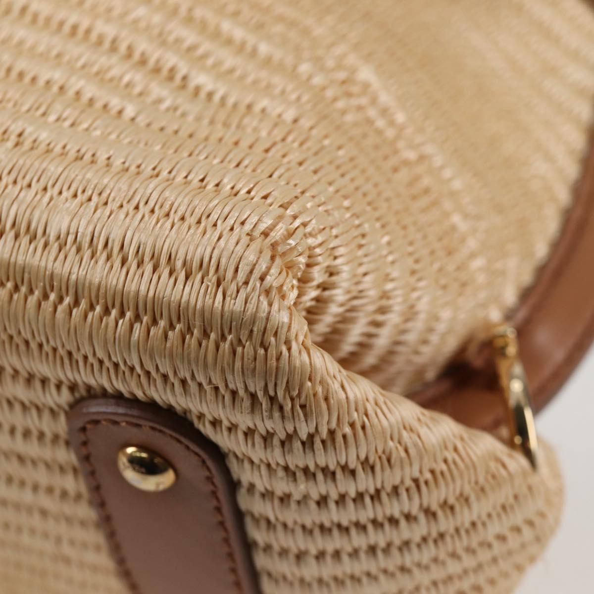 Salvatore Ferragamo Gancini Hand Bag Raffia Leather 2way Beige Gold Auth 135666M
