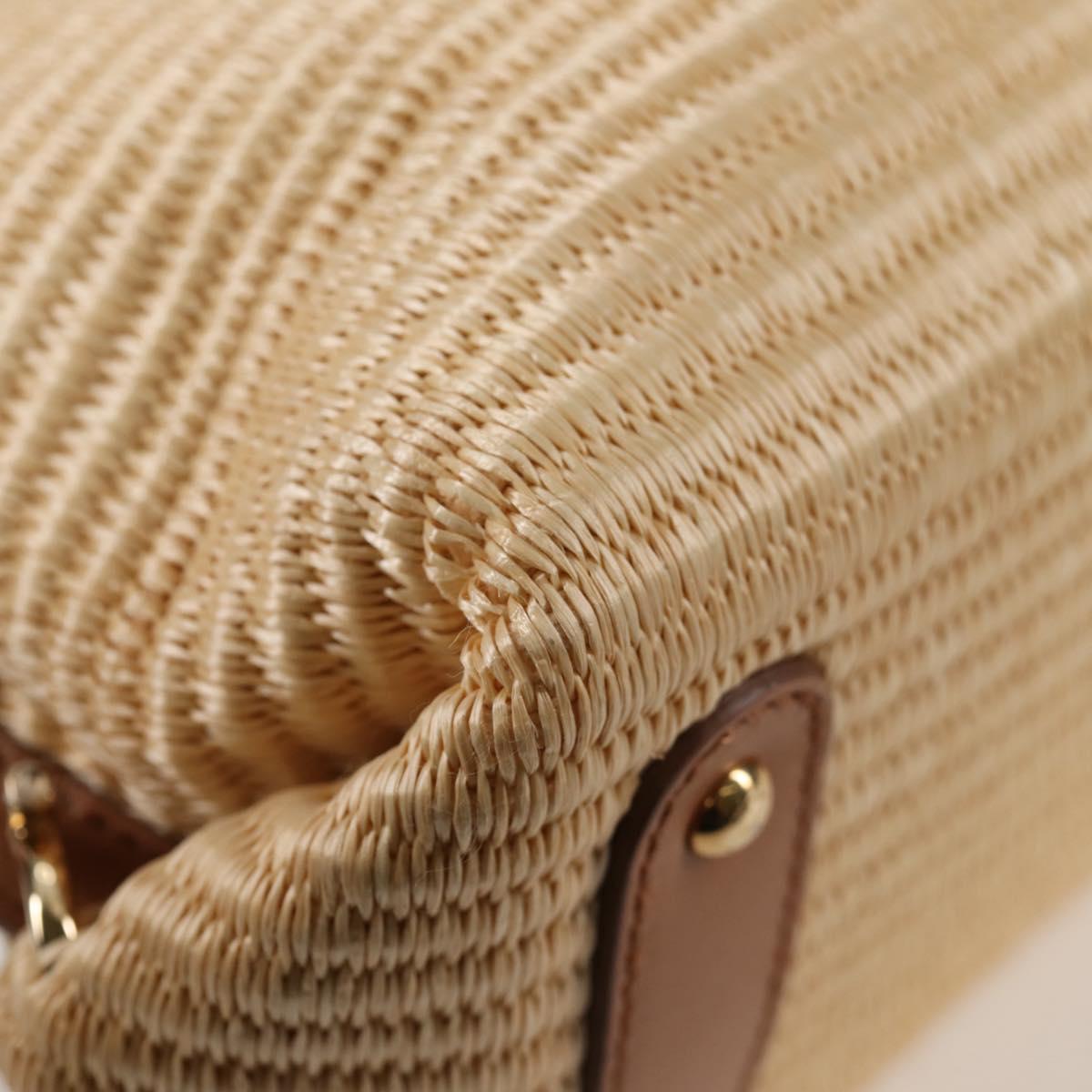 Salvatore Ferragamo Gancini Hand Bag Raffia Leather 2way Beige Gold Auth 135666M