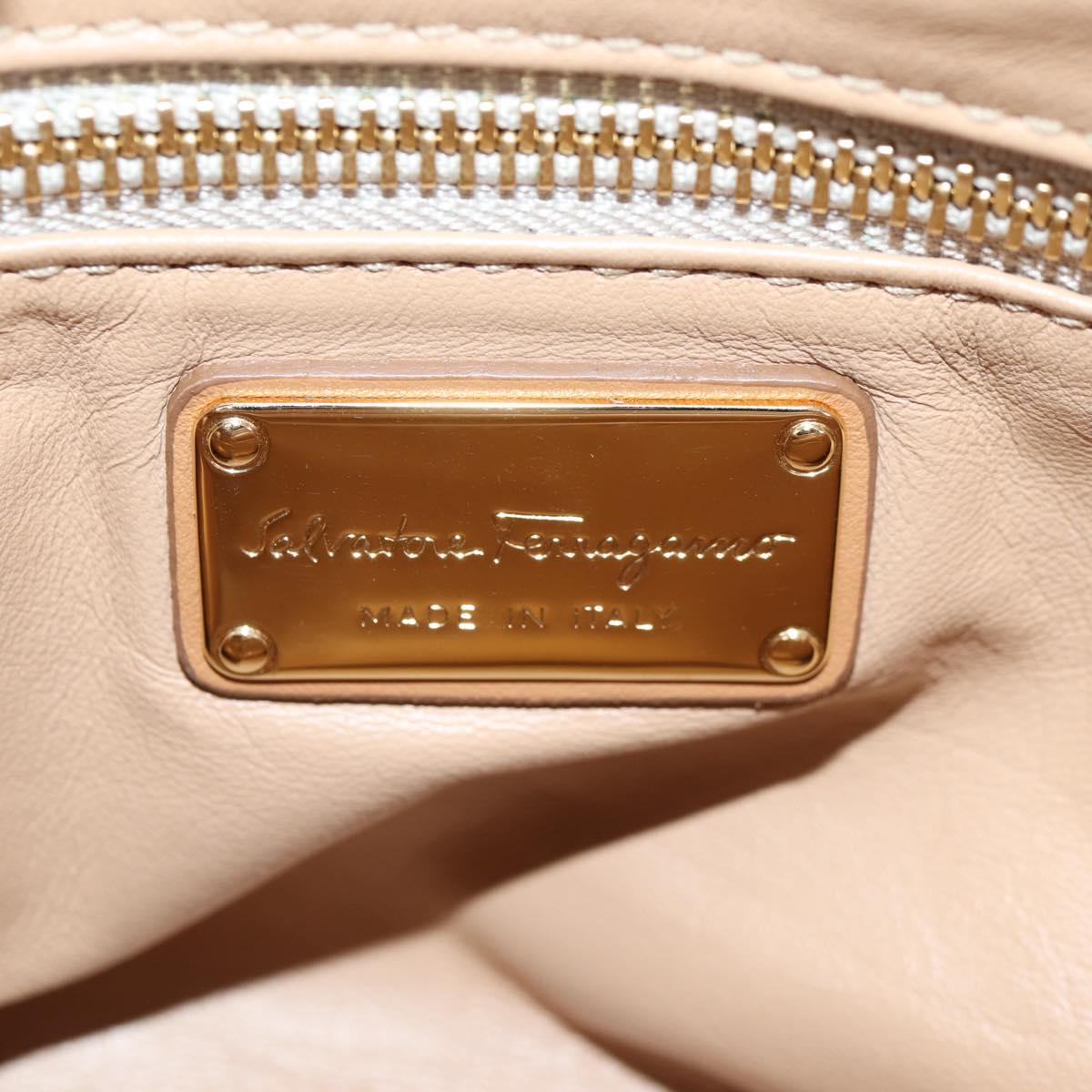 Salvatore Ferragamo Gancini Hand Bag Raffia Leather 2way Beige Gold Auth 135666M