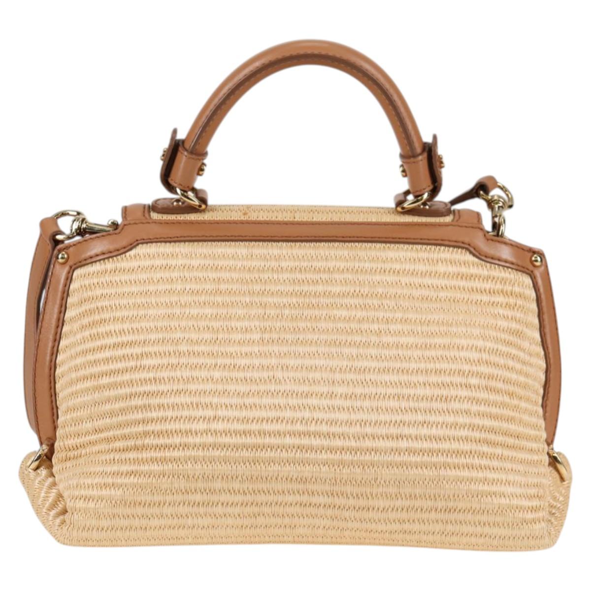 Salvatore Ferragamo Gancini Hand Bag Raffia Leather 2way Beige Gold Auth 135666M