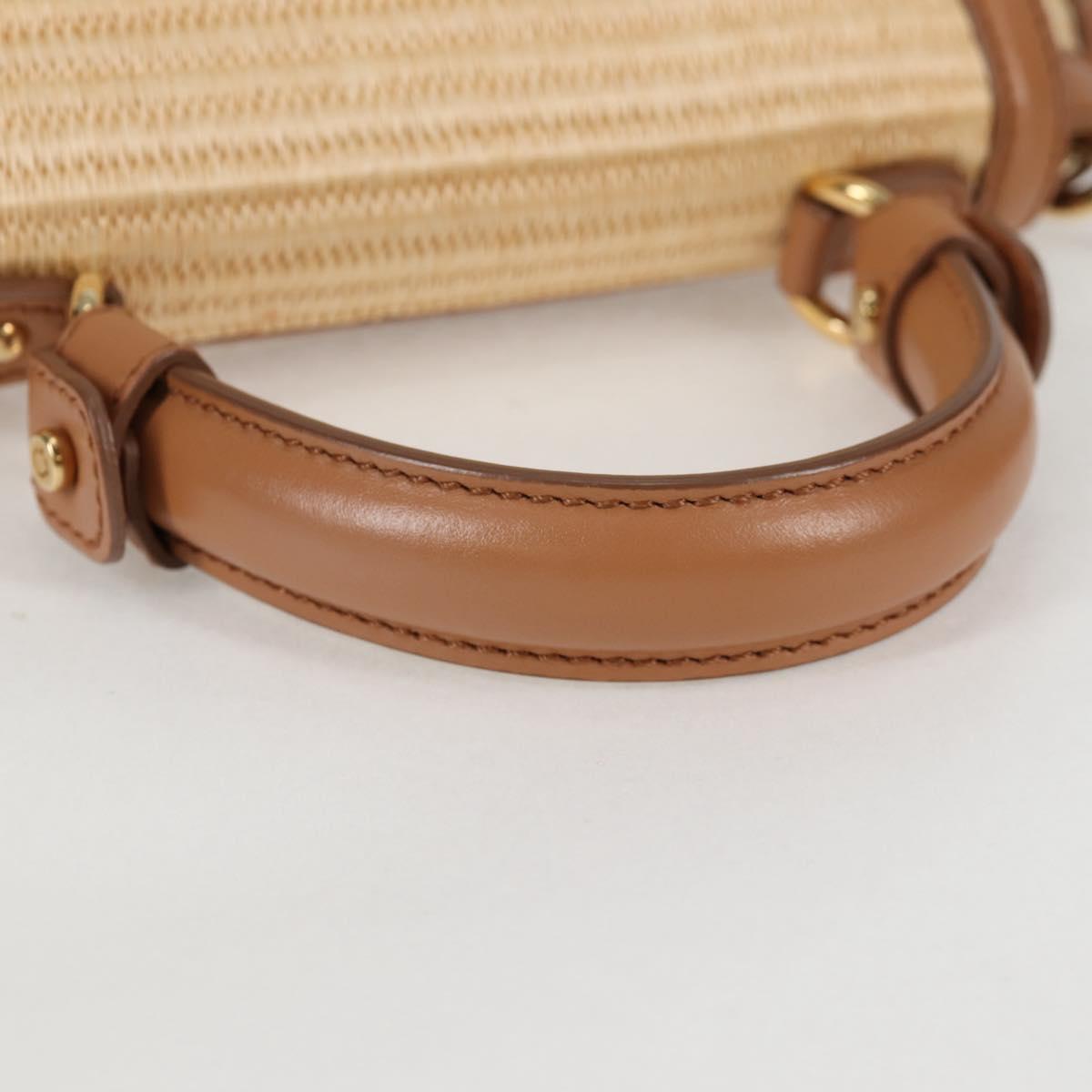 Salvatore Ferragamo Gancini Hand Bag Raffia Leather 2way Beige Gold Auth 135666M