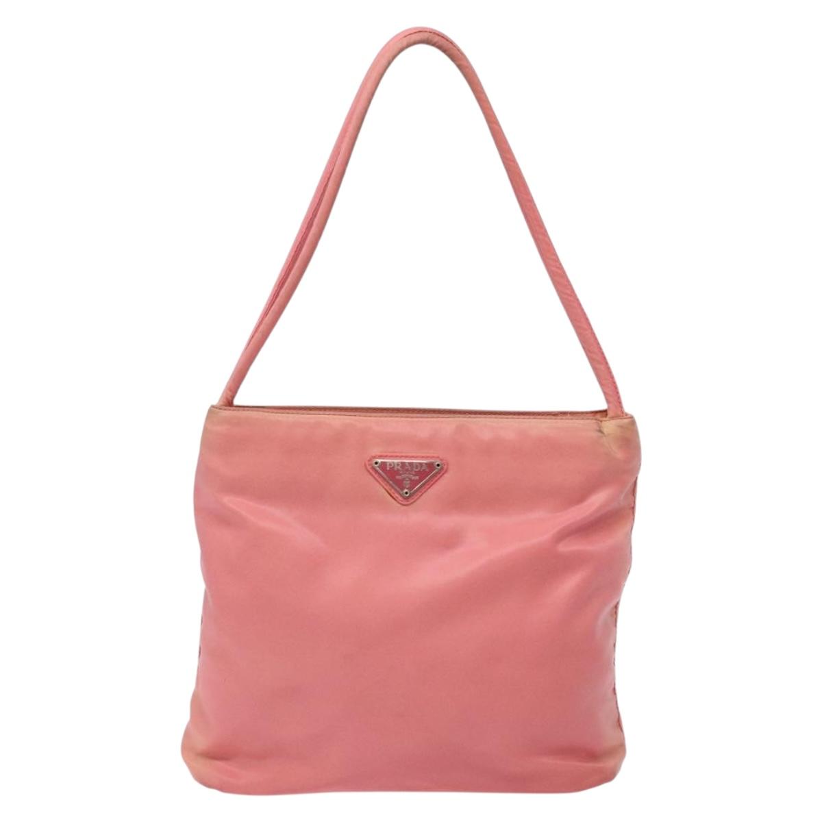 PRADA Tote Bag Nylon Pink Gold Auth 135667