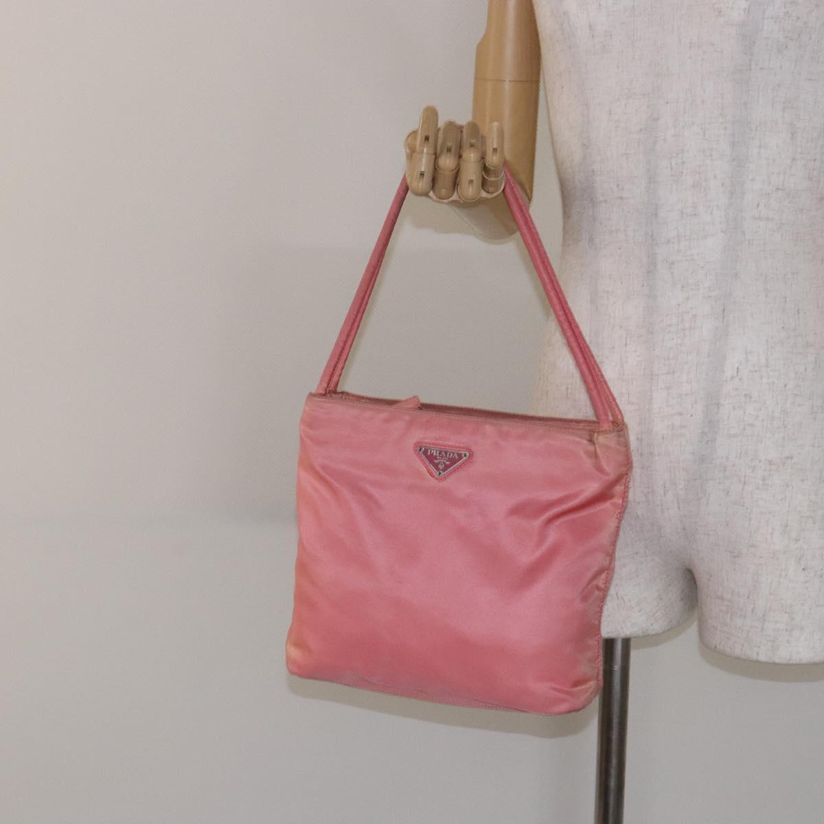 PRADA Tote Bag Nylon Pink Gold Auth 135667