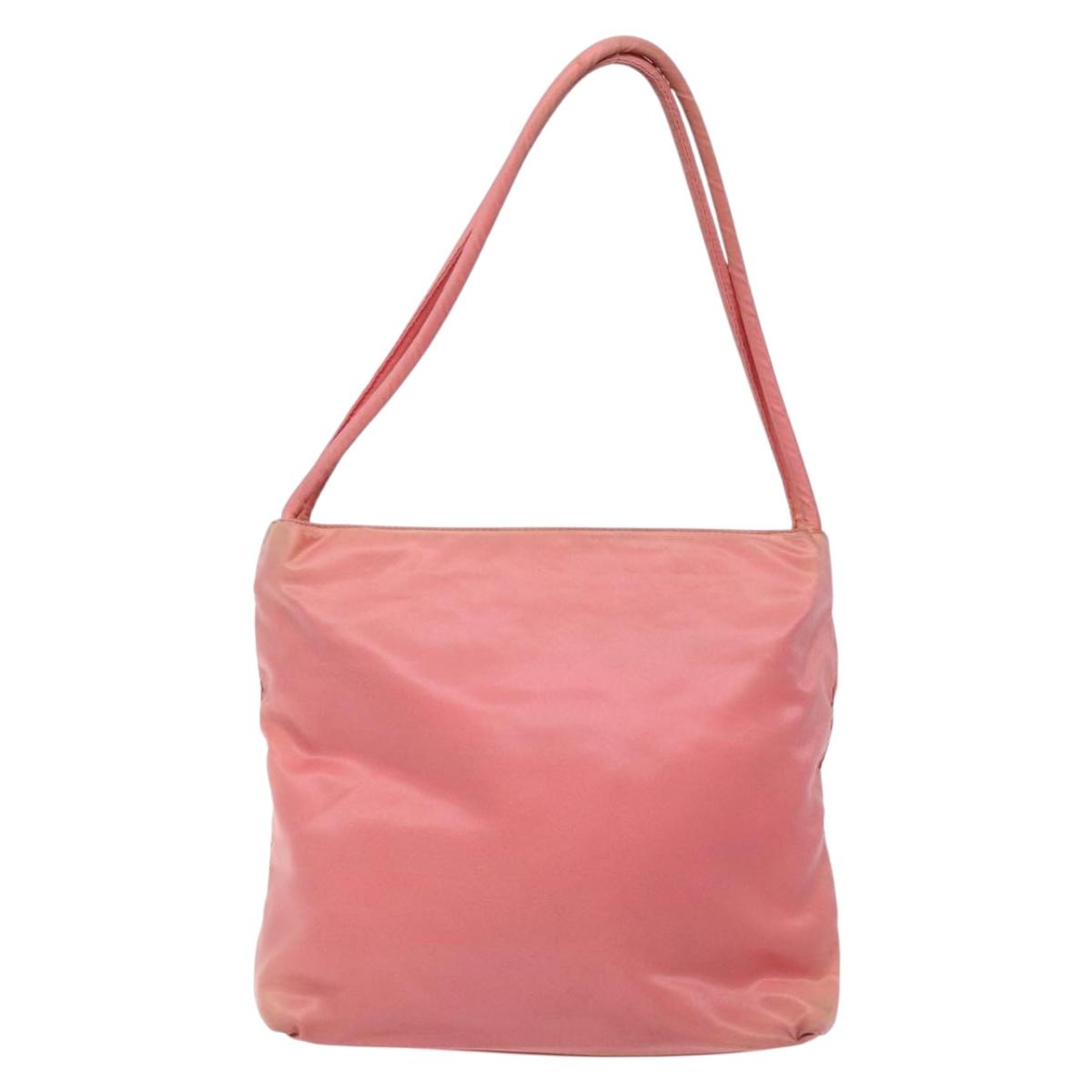 PRADA Tote Bag Nylon Pink Gold Auth 135667