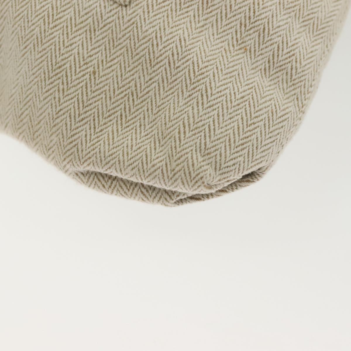 HERMES Buggy Baggage Hand Bag Canvas Beige Silver Auth 135703