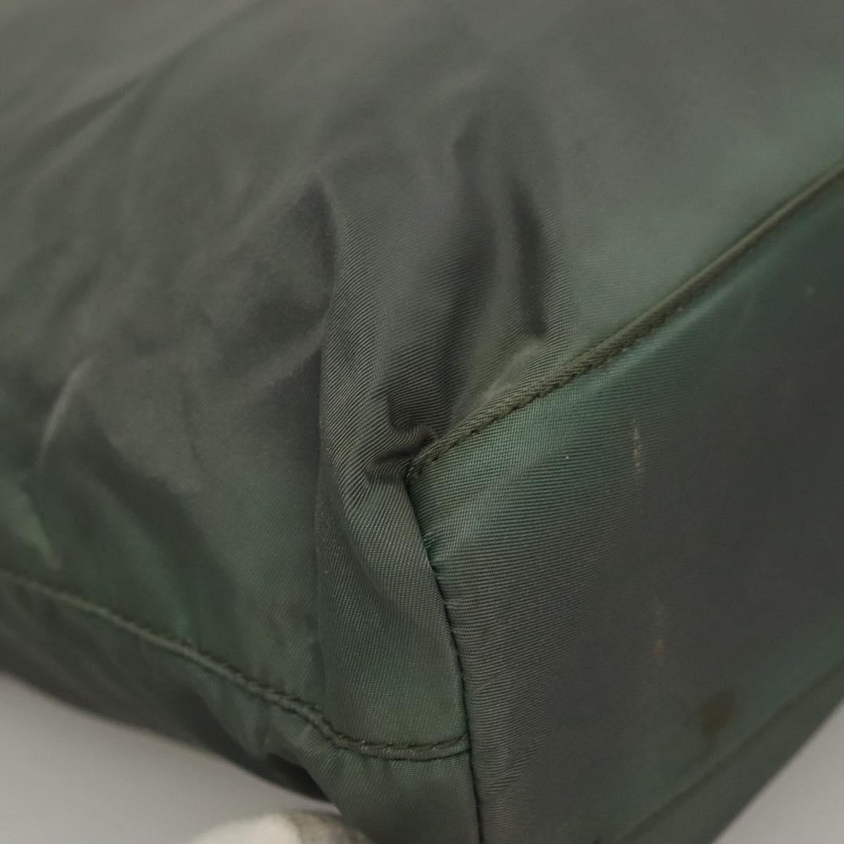 PRADA Hand Bag Nylon Khaki Silver Auth 135704